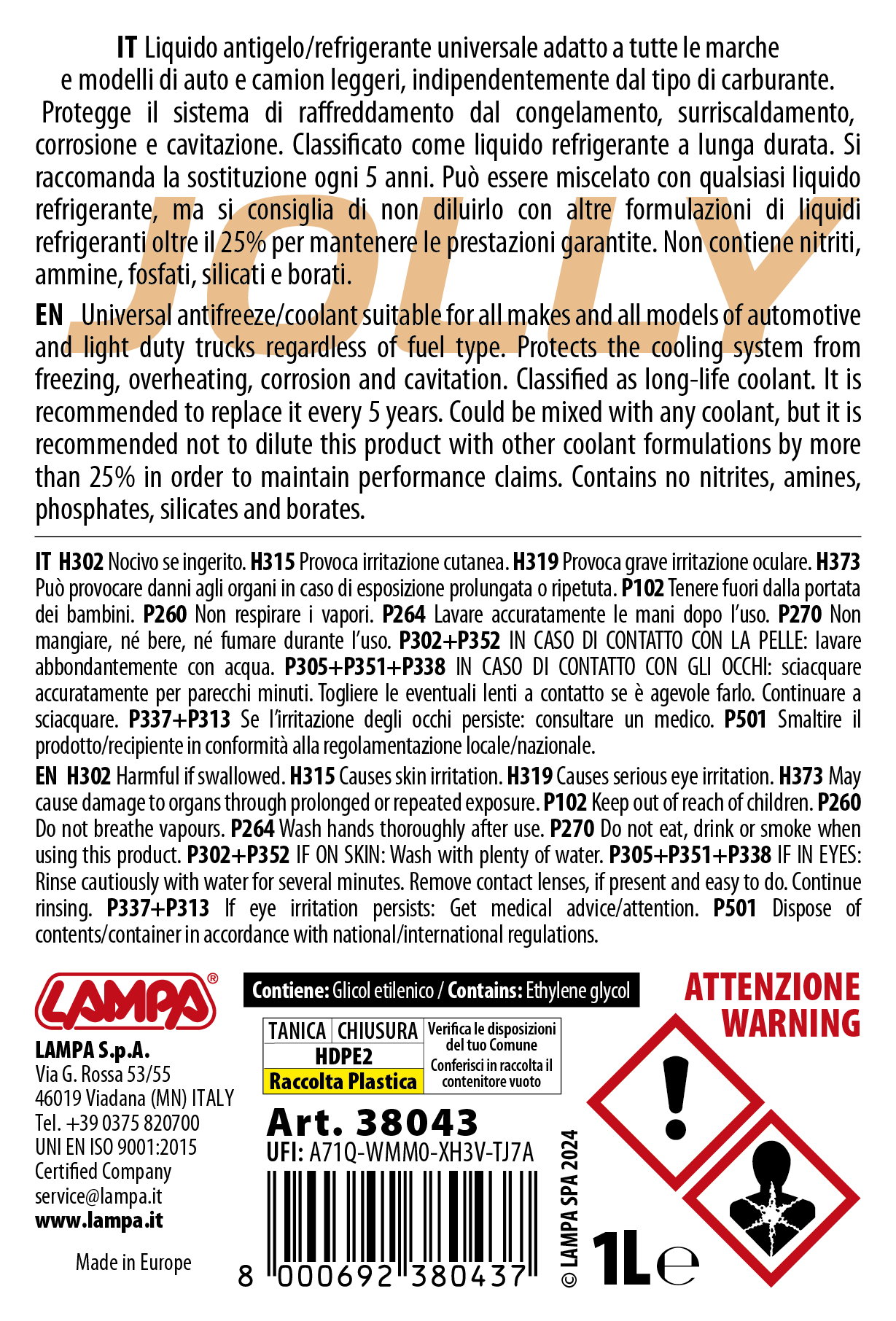 Premium Series Arancione Jolly Universal, liquido antigelo radiatore - (-25°C / +105°C) - 1 L - immagine 3