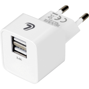 Linea Essentials, caricabatteria da rete con 2 porte Usb (A+A) - 2400 mA - 12W - 220/240 VAC