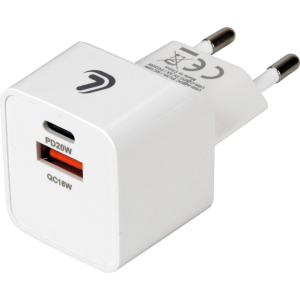 Linea Essentials, caricabatteria da rete con 2 porte Usb (A+C) - PD 20W - 220/240 VAC