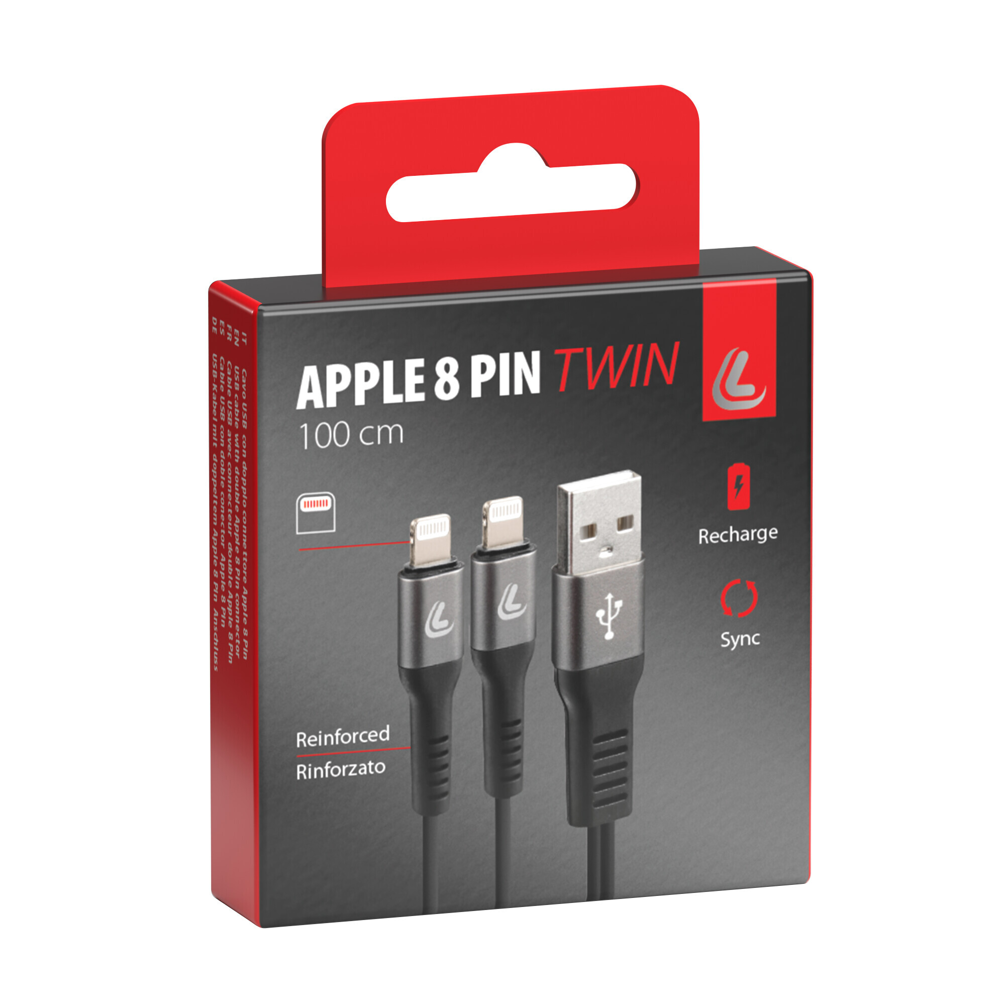 Cavo con doppio connettore, Usb > Apple 8 Pin - 100 cm - Nero - immagine 4