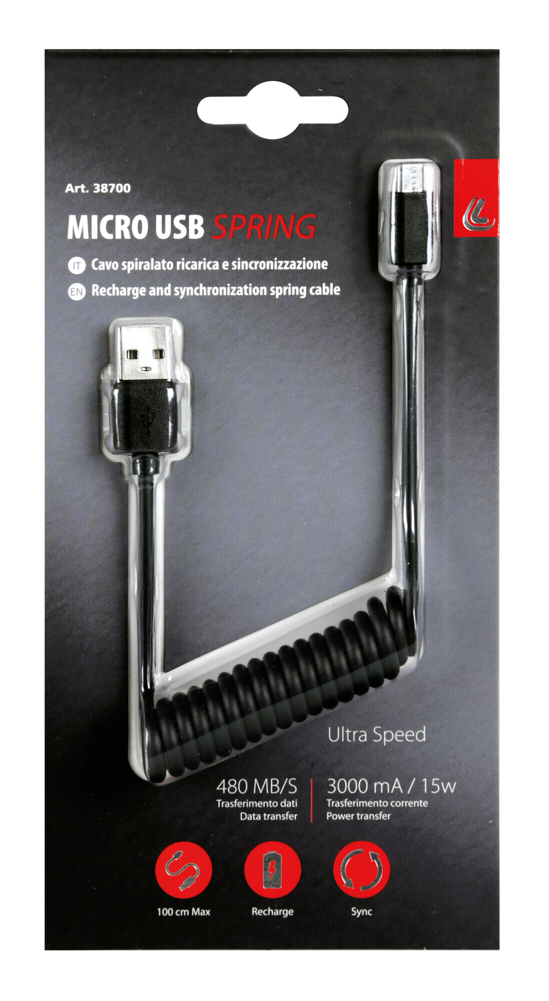 Cavo a spirale Usb > Micro Usb - 100 cm - Nero - immagine 5