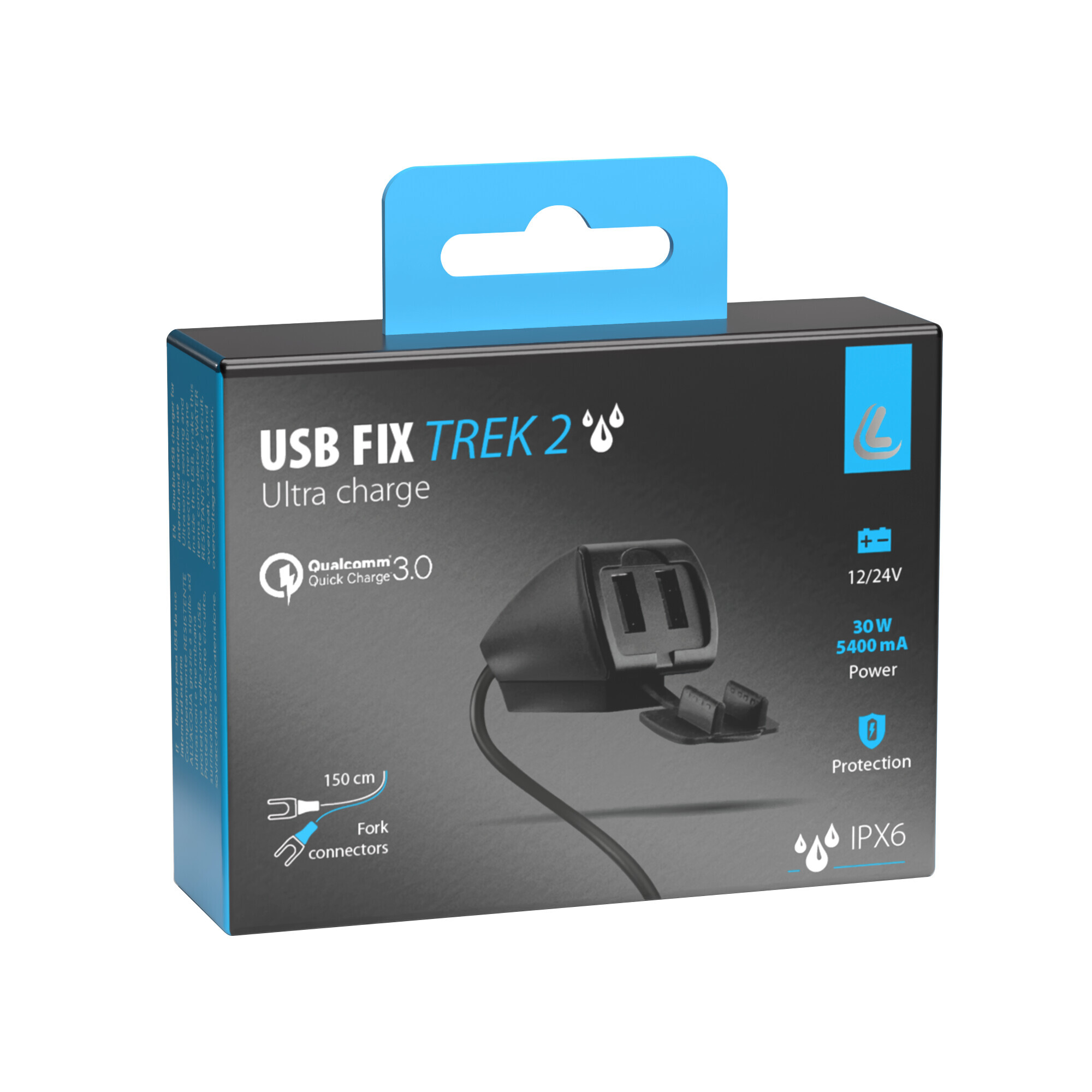 Usb-Fix Trek 2, doppio caricatore usb resistente all’acqua, fissaggio con viti o biadesivo - Ultra Fast Charge - 5400 mA - 12/24V - immagine 6