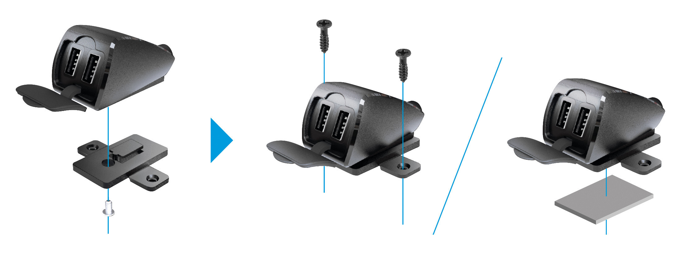 Usb-Fix Trek 2, doppio caricatore usb resistente all’acqua, fissaggio con viti o biadesivo - Ultra Fast Charge - 5400 mA - 12/24V - immagine 5