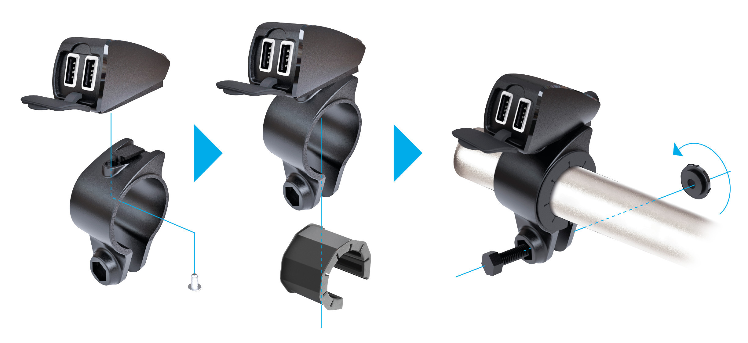 Usb-Fix Trek, doppio caricatore usb resistente all’acqua, fissaggio a manubrio - Ultra Fast Charge - 5400 mA - 12/24V - immagine 8