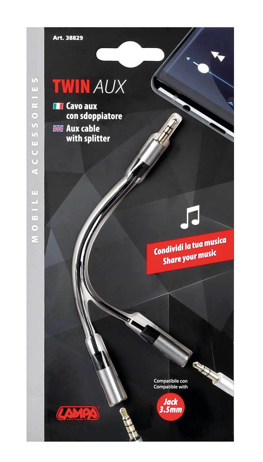 Cavo AUX sdoppiatore - 10 cm - immagine 4