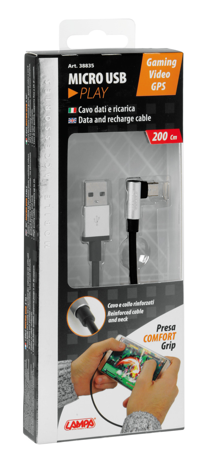 Cavo 90° Usb > Micro Usb - 200 cm - Nero - immagine 2