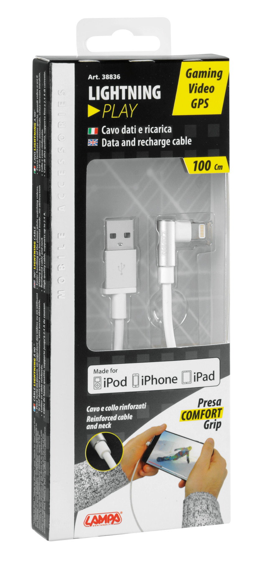 Cavo 90° Usb > Lightning - 100 cm - Bianco - immagine 4