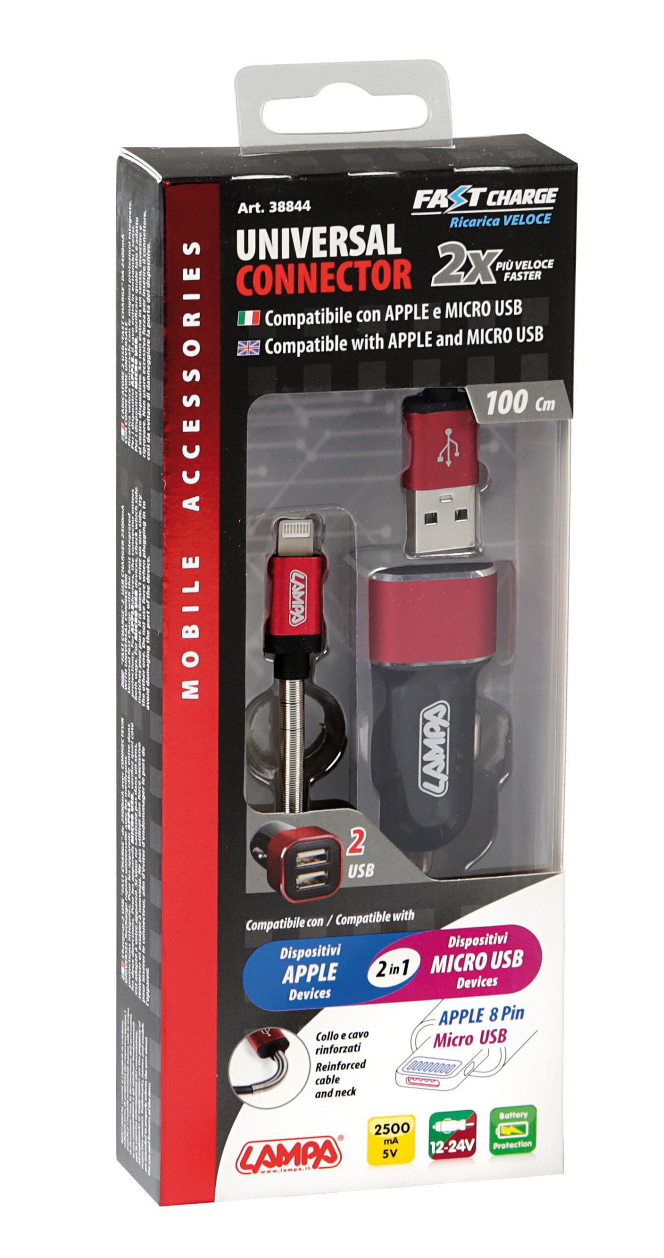 Kit 2 in 1 Universal (Apple 8 pin / Micro Usb) - Fast Charge - 12/24V - immagine 3