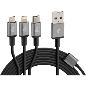 Cerbero, cavo ricarica con 3 connettori - 100 cm - Nero