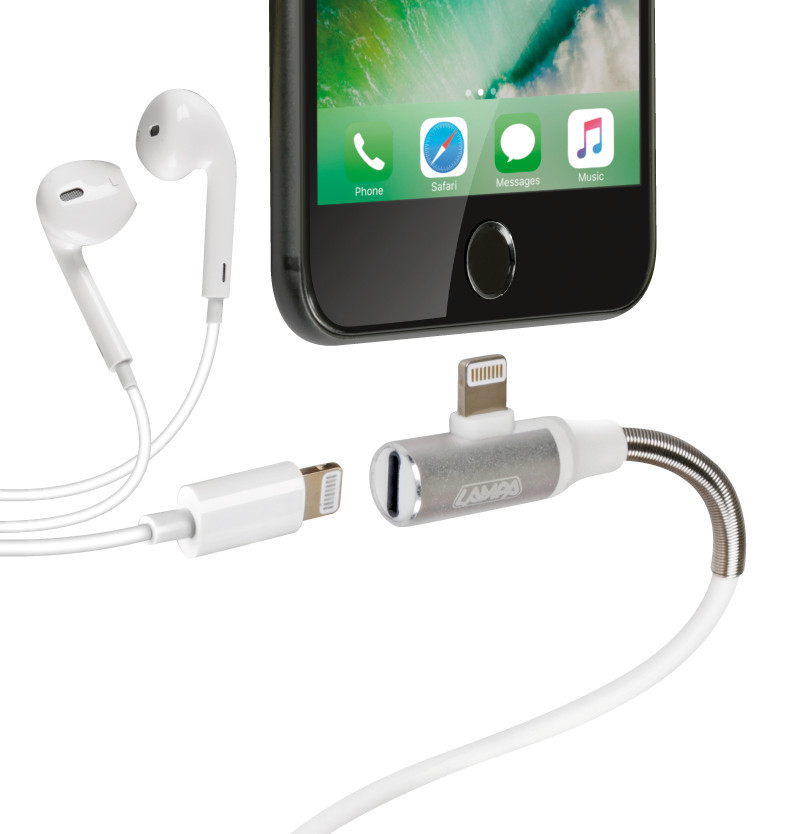 Cavo 90° Usb > Apple 8 Pin + adattatore auricolari - 100 cm - Bianco - immagine 3