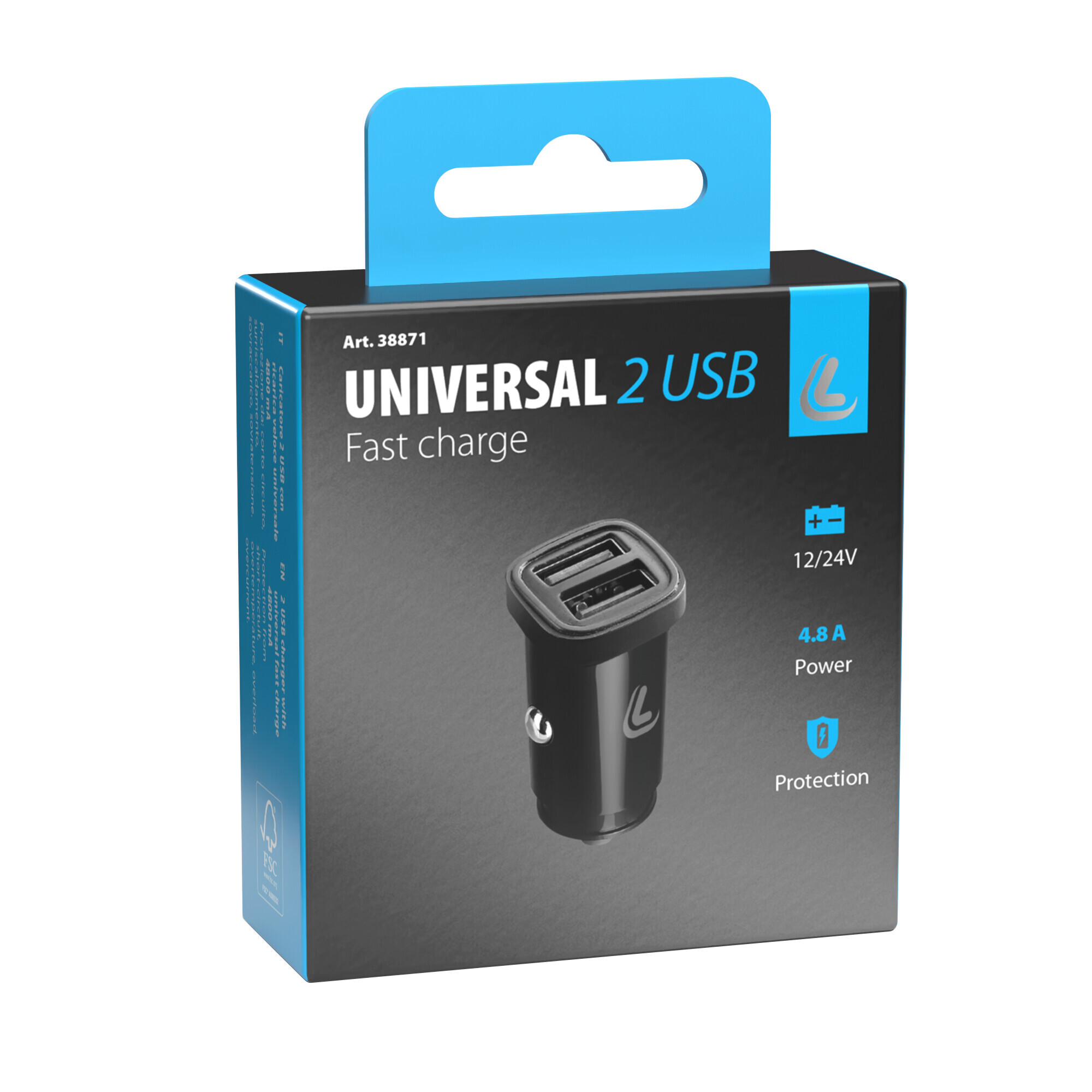 Caricabatteria 2 porte Usb - Fast Charge - 4800 mA - 12/24V - immagine 2