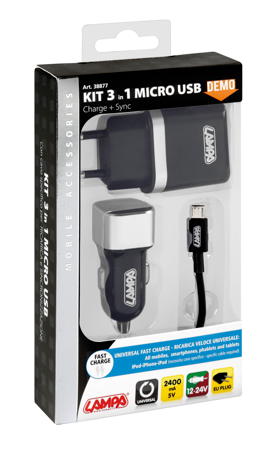 Kit 3 in 1 Micro Usb - Fast Charge - 12/24V + 230V - immagine 5