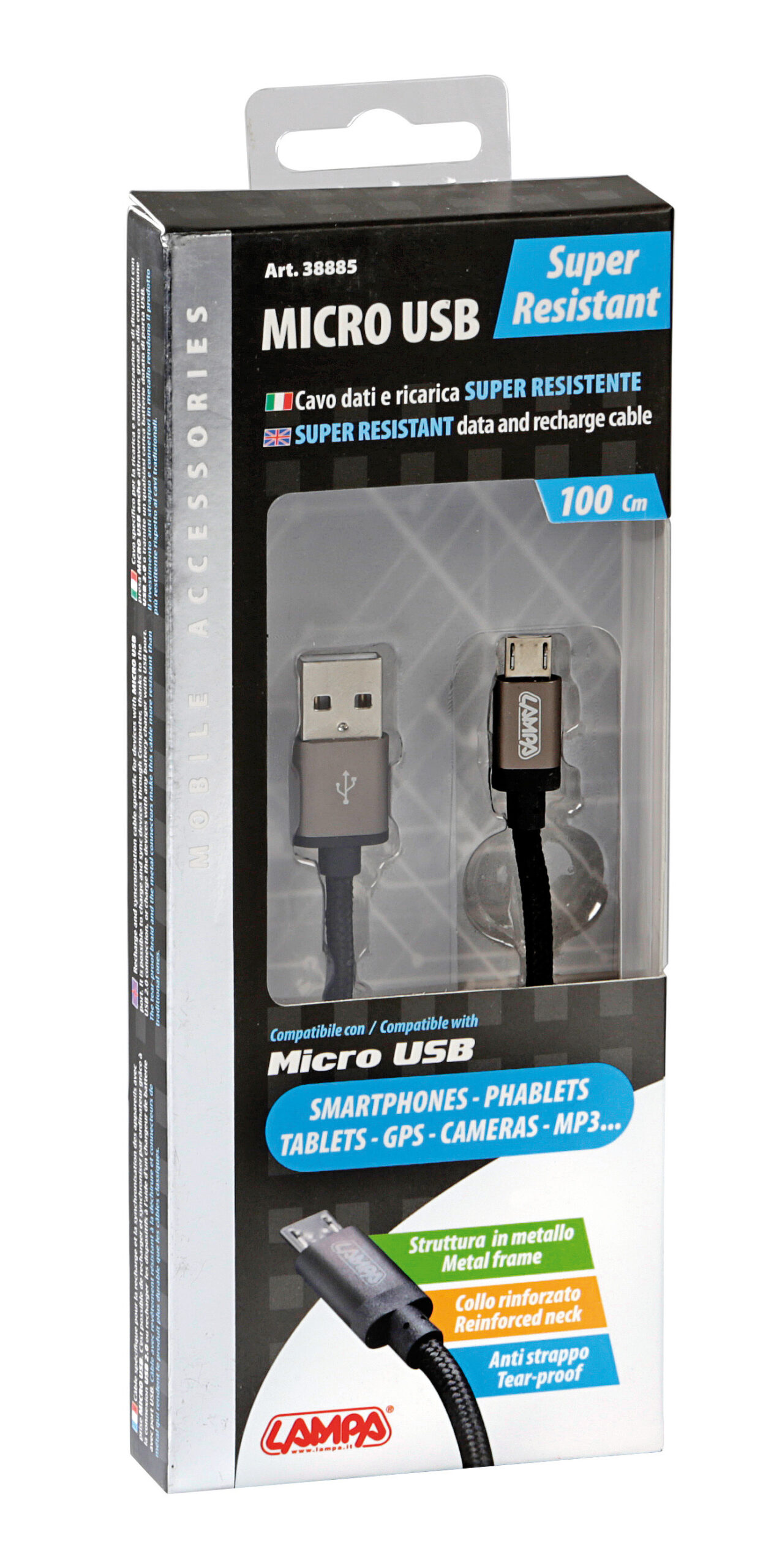 Cavo rinforzato Usb > Micro Usb - 100 cm - Nero - immagine 4