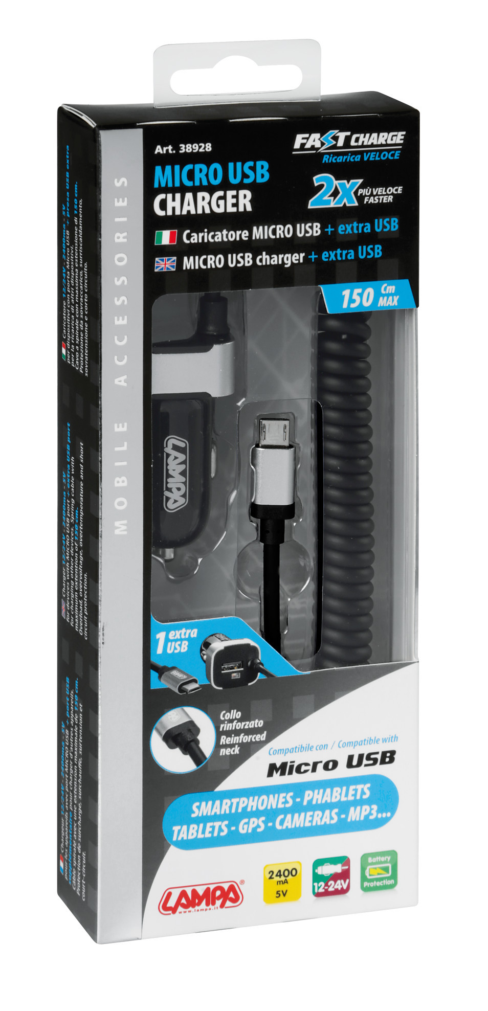 Caricabatteria Micro Usb con 1 porta Usb - Fast Charge - 2400 mA - 12/24V - immagine 5