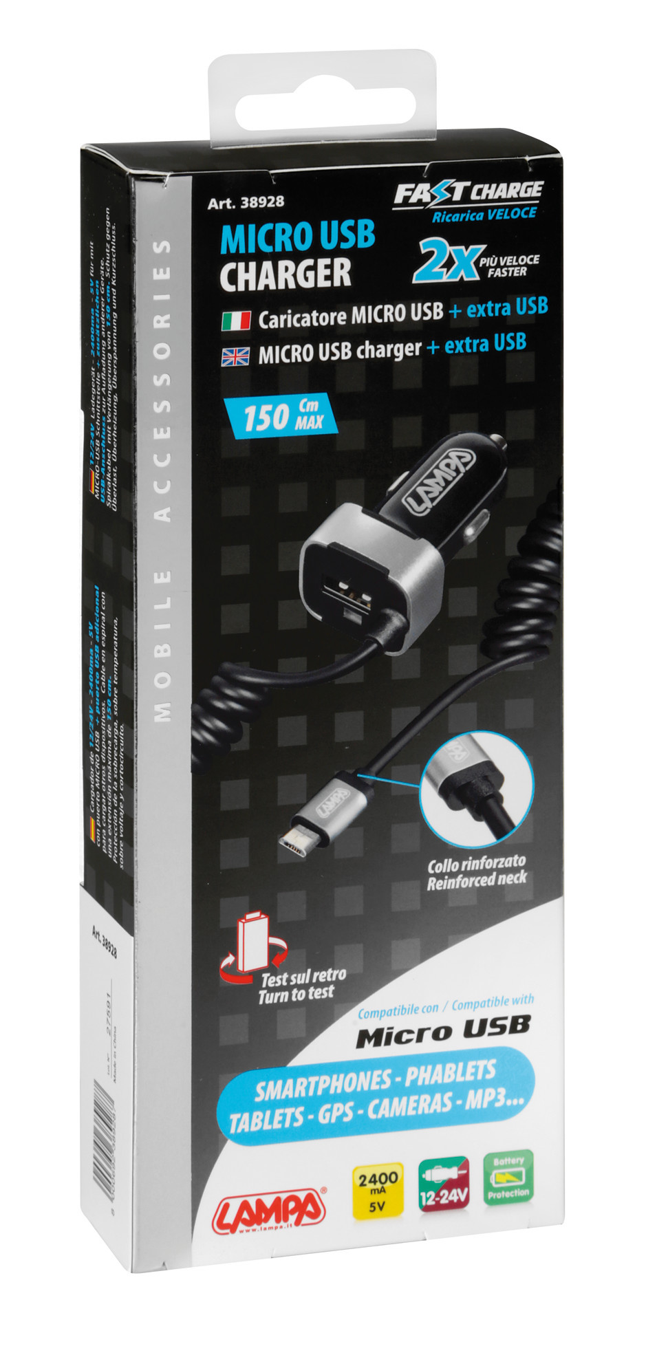 Caricabatteria Micro Usb con 1 porta Usb - Fast Charge - 2400 mA - 12/24V - immagine 6
