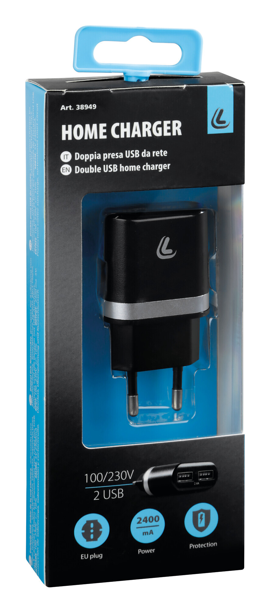 Caricabatteria da rete con 2 porte Usb - 2400 mA - 100/230V - immagine 3