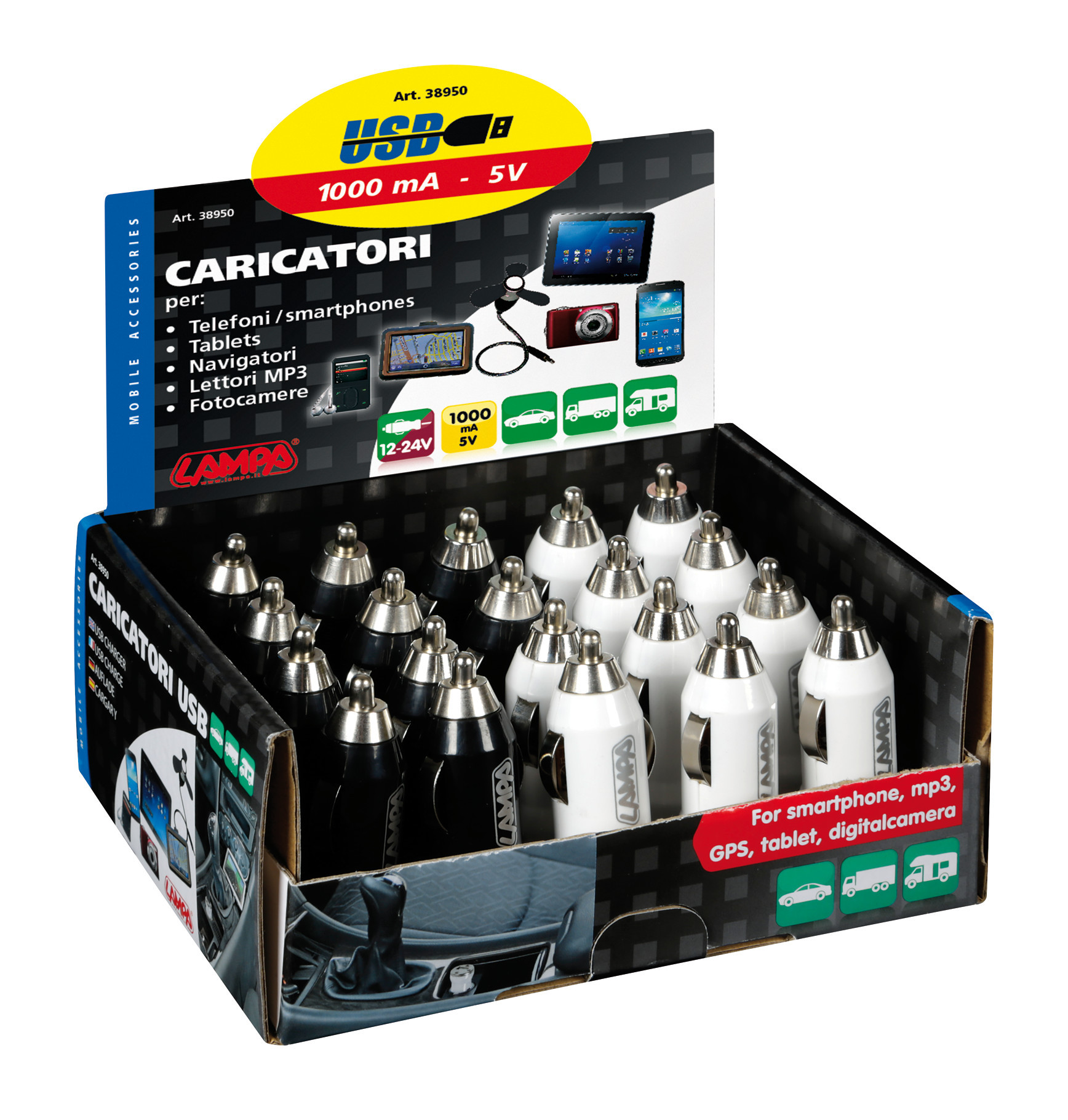 Display 20 pz - Caricabatteria 1 porta Usb - 1000 mA - 12/24V - immagine 4