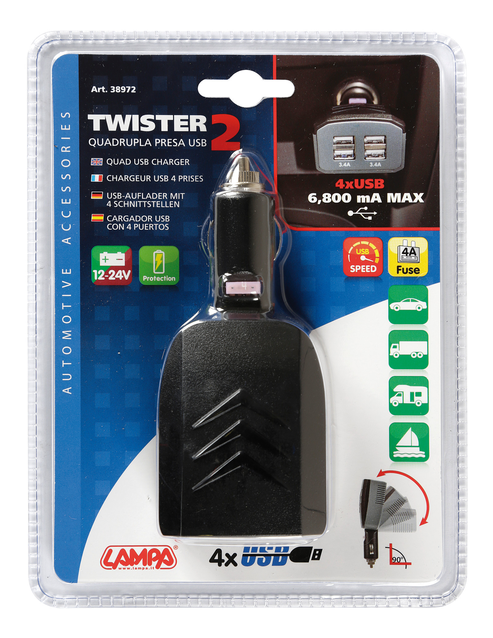 Caricabatteria 4 porte Usb - 6800 mA - 12/24V - immagine 5