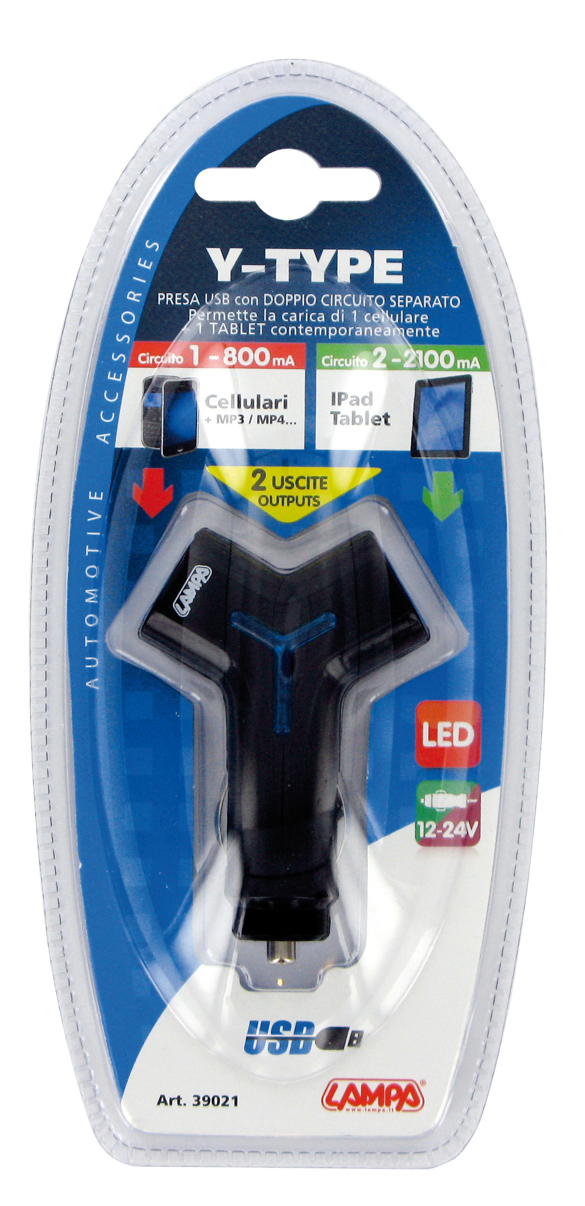 Caricabatteria 2 porte Usb con circuiti separati - 800/2100 mA - 12/24V - immagine 5