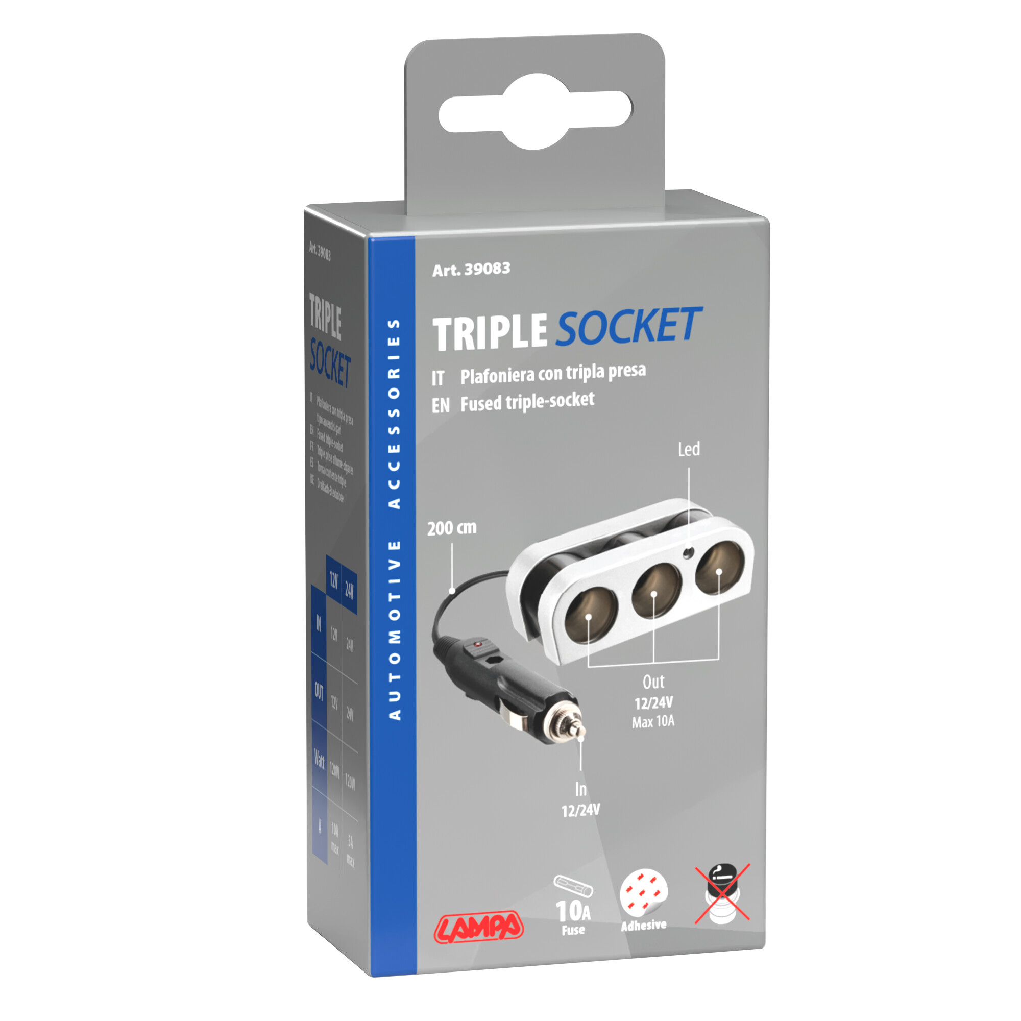 Presa corrente tripla con prolunga 12/24V - immagine 2