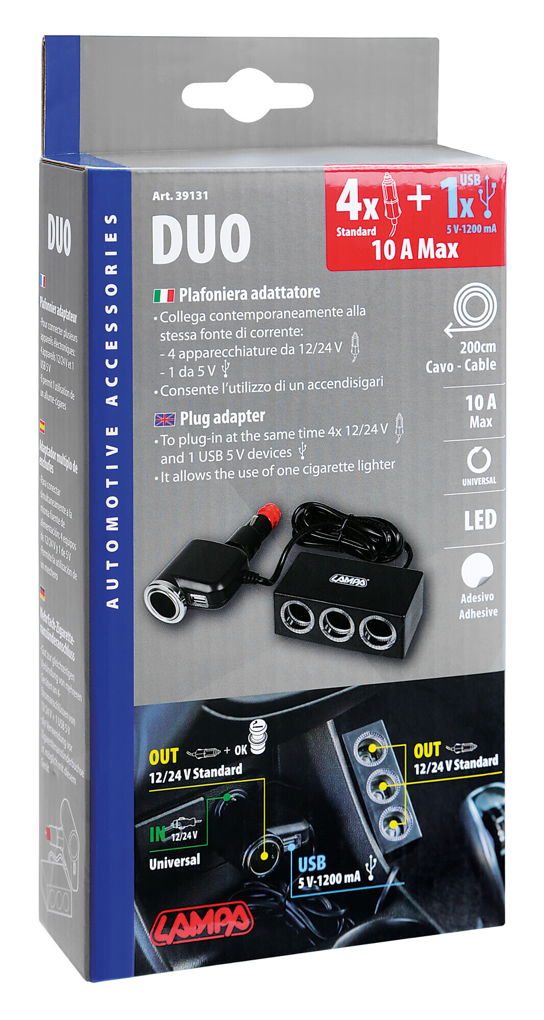 Duo 4+1, presa accendisigari multipla con USB, 12/24V - immagine 3