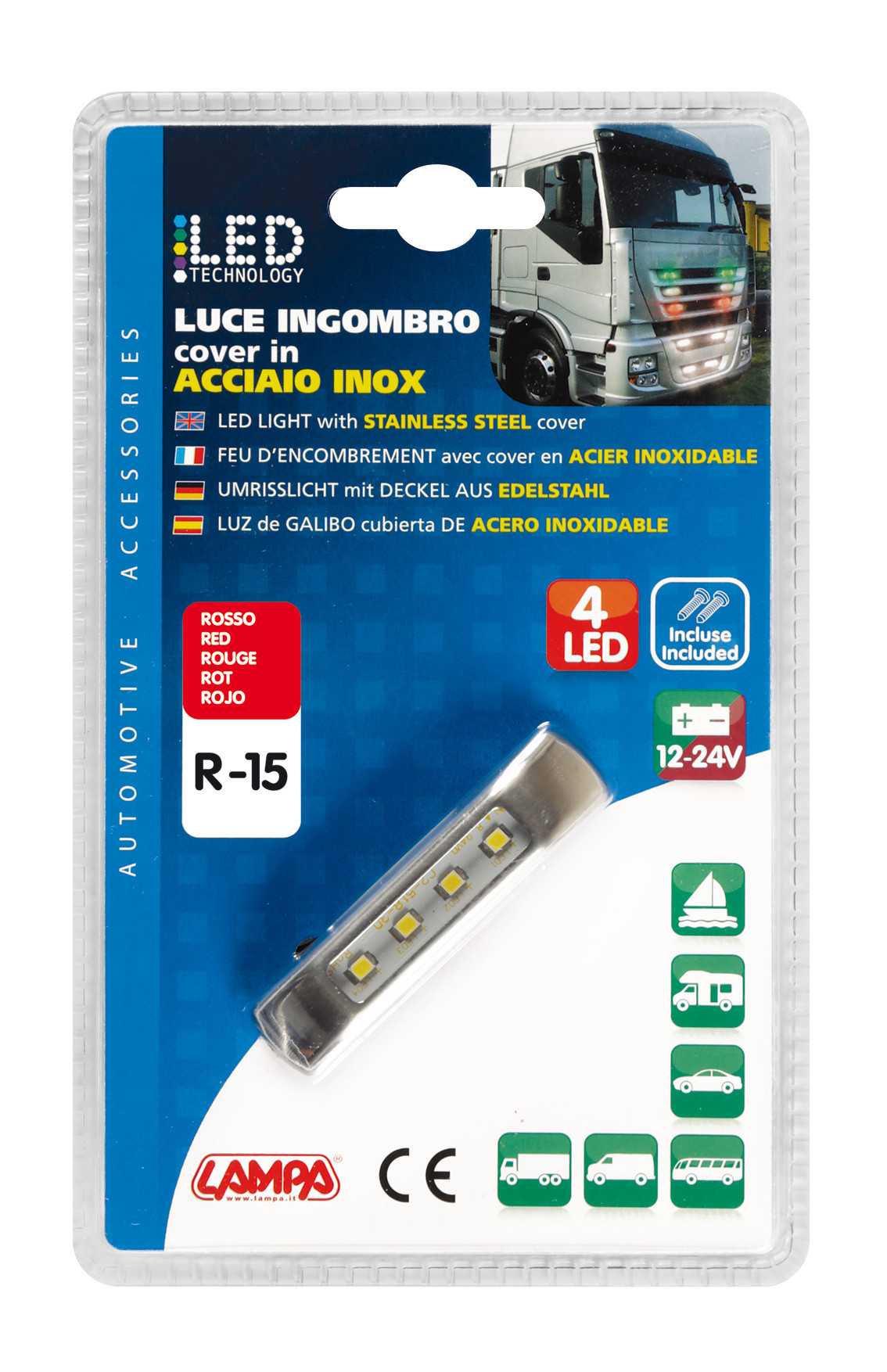 Luce decorativa - 4 Led - 12/24V - Rosso - immagine 4
