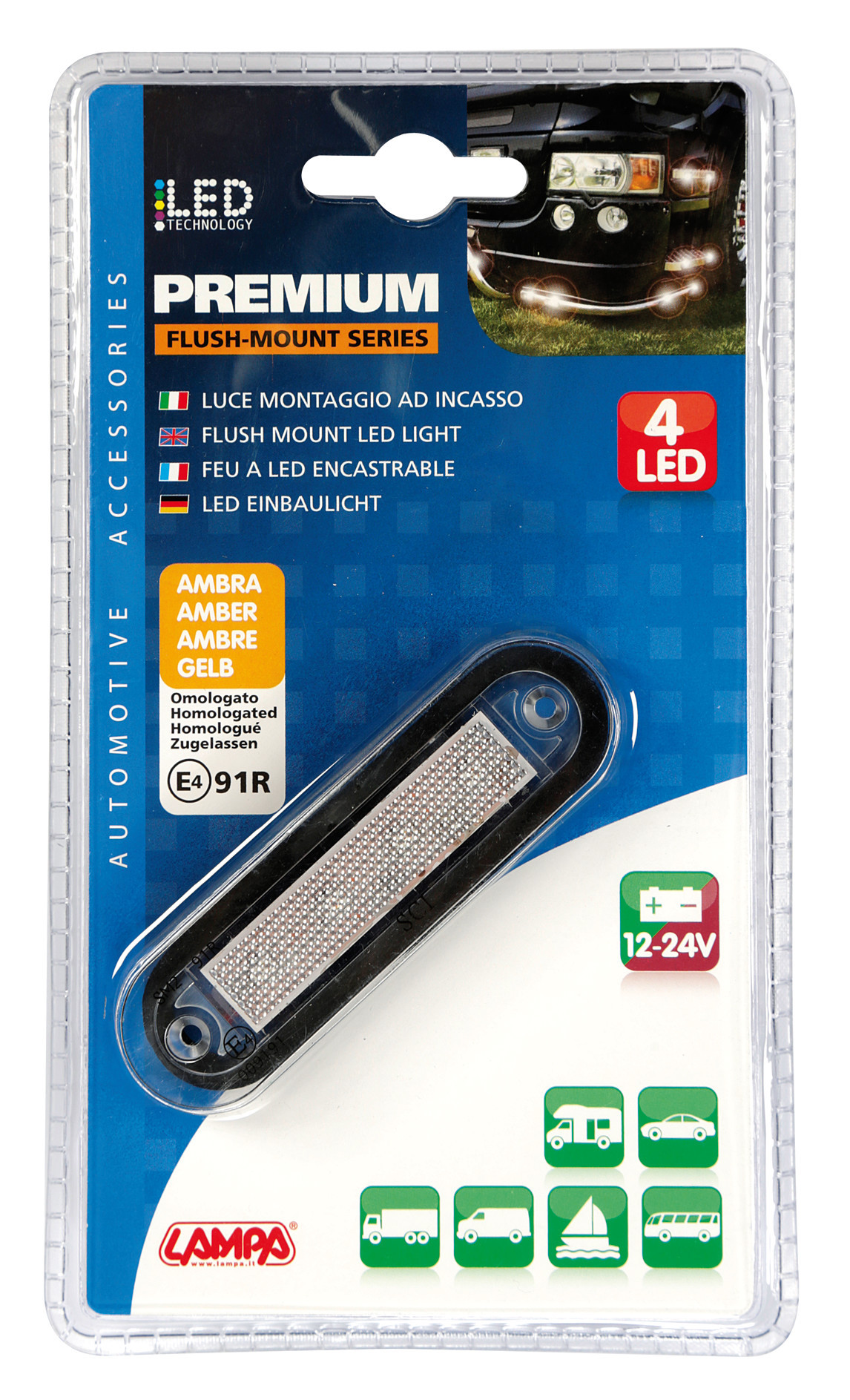 Luce ingombro - 4 Led - 12/24V - Arancio - immagine 4