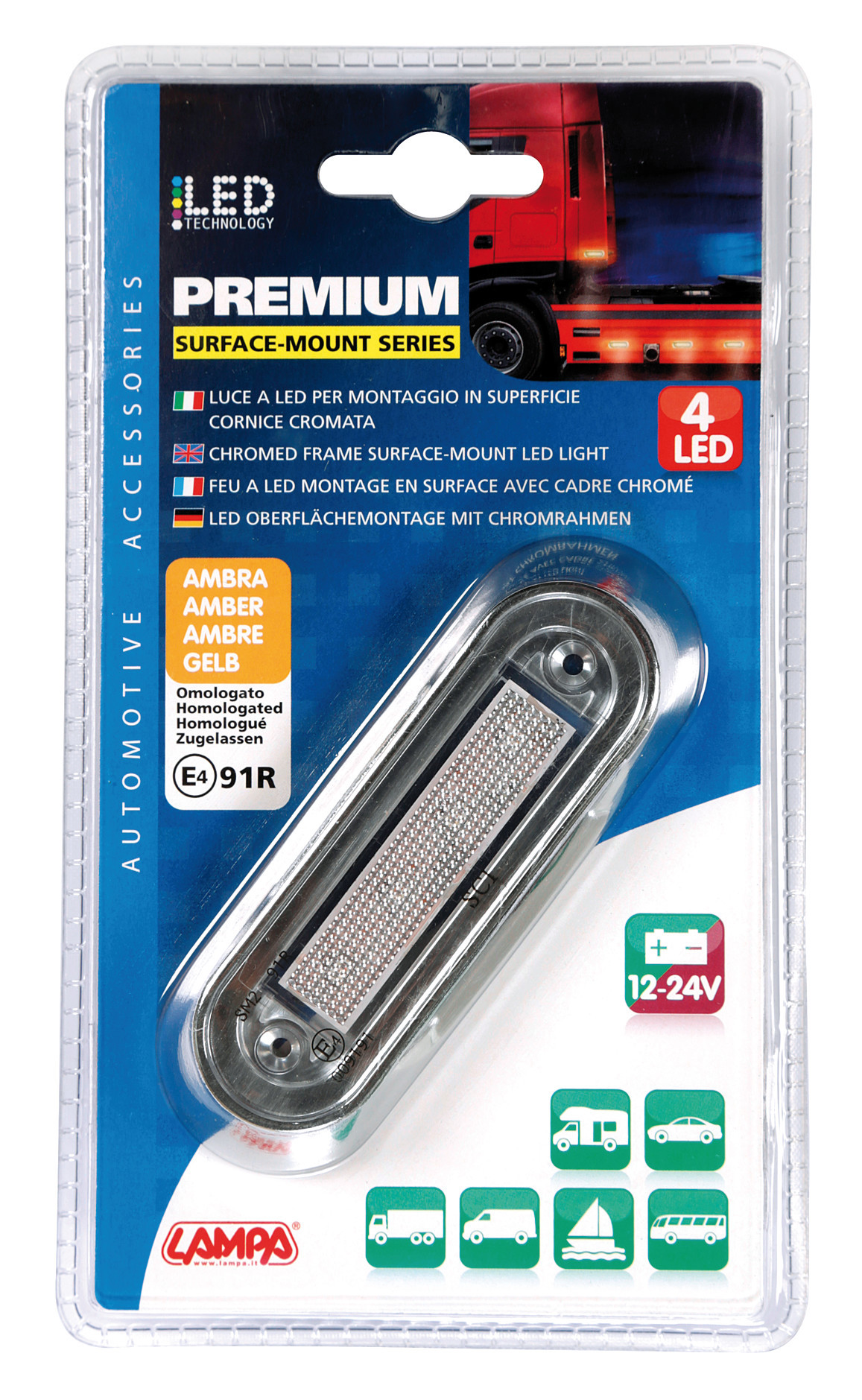 Luce ingombro - 4 Led - 12/24V - Arancio - immagine 3