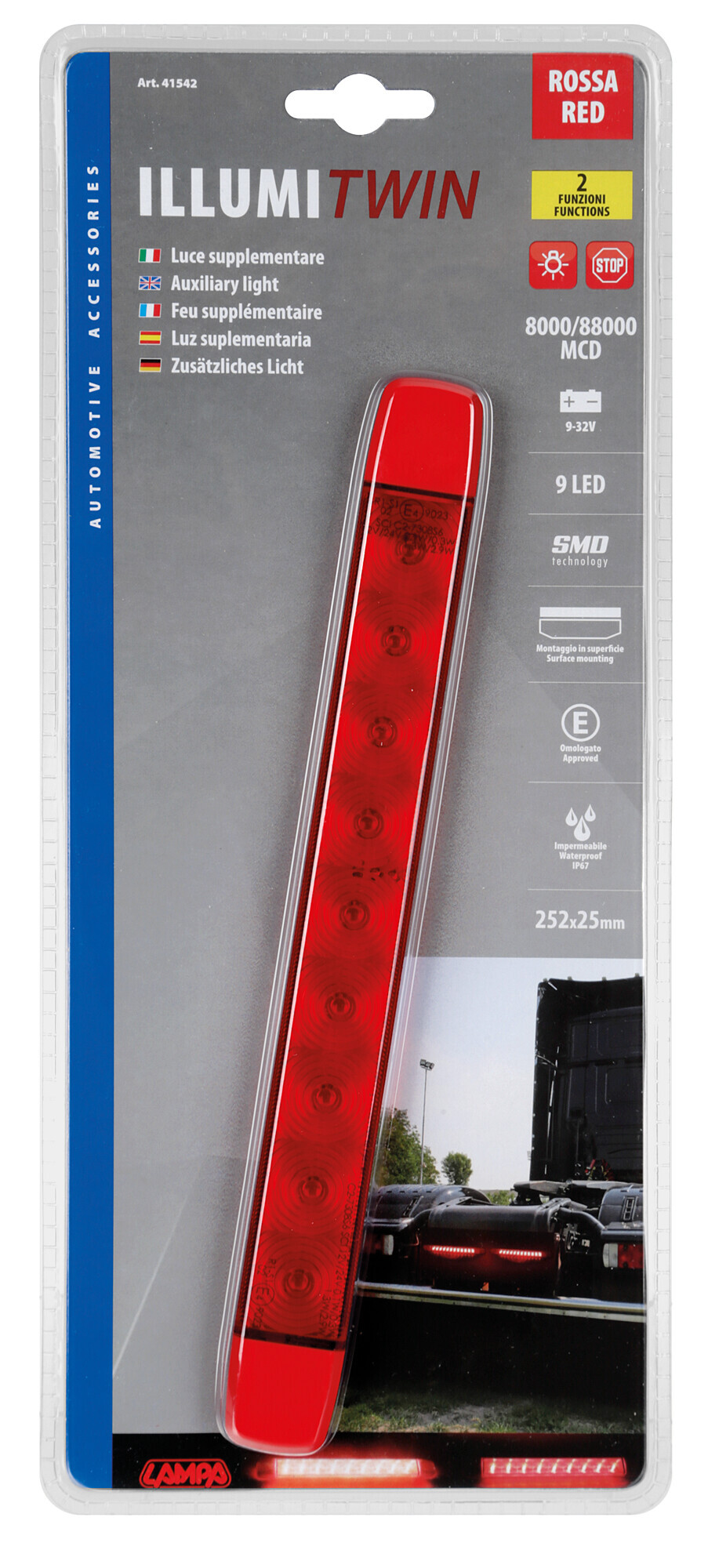 Illumi, luce ingombro - 9 Led - 12/24V - Rosso - 2 funzioni - immagine 5
