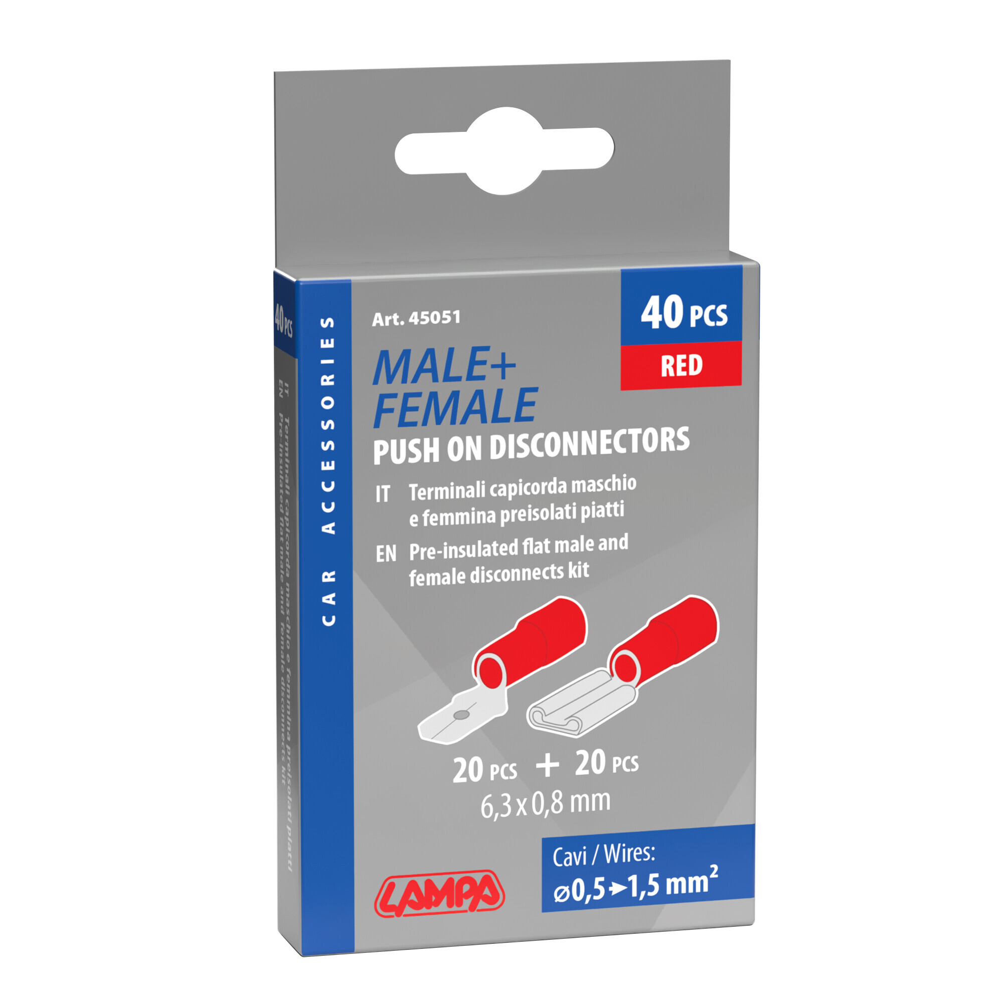 Kit 40 terminali-capicorda piatti - Rosso - immagine 3
