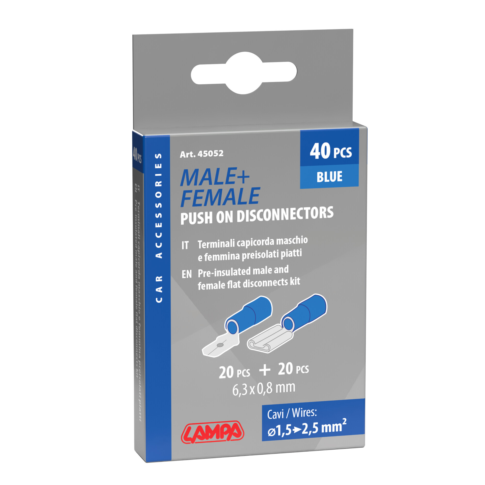 Kit 40 terminali-capicorda piatti - Blu - immagine 3