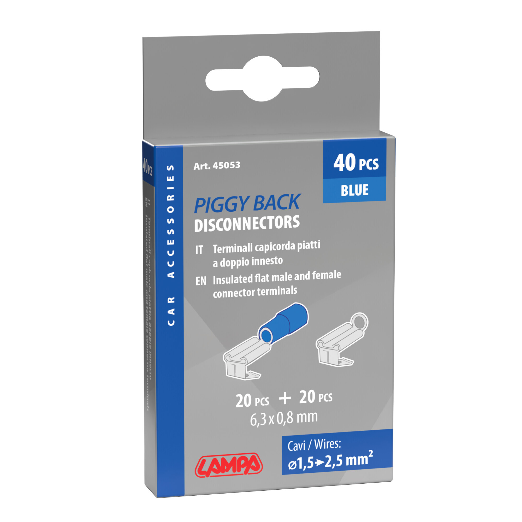 Kit 40 terminali-capicorda piatti a doppio innesto - Blu - immagine 3
