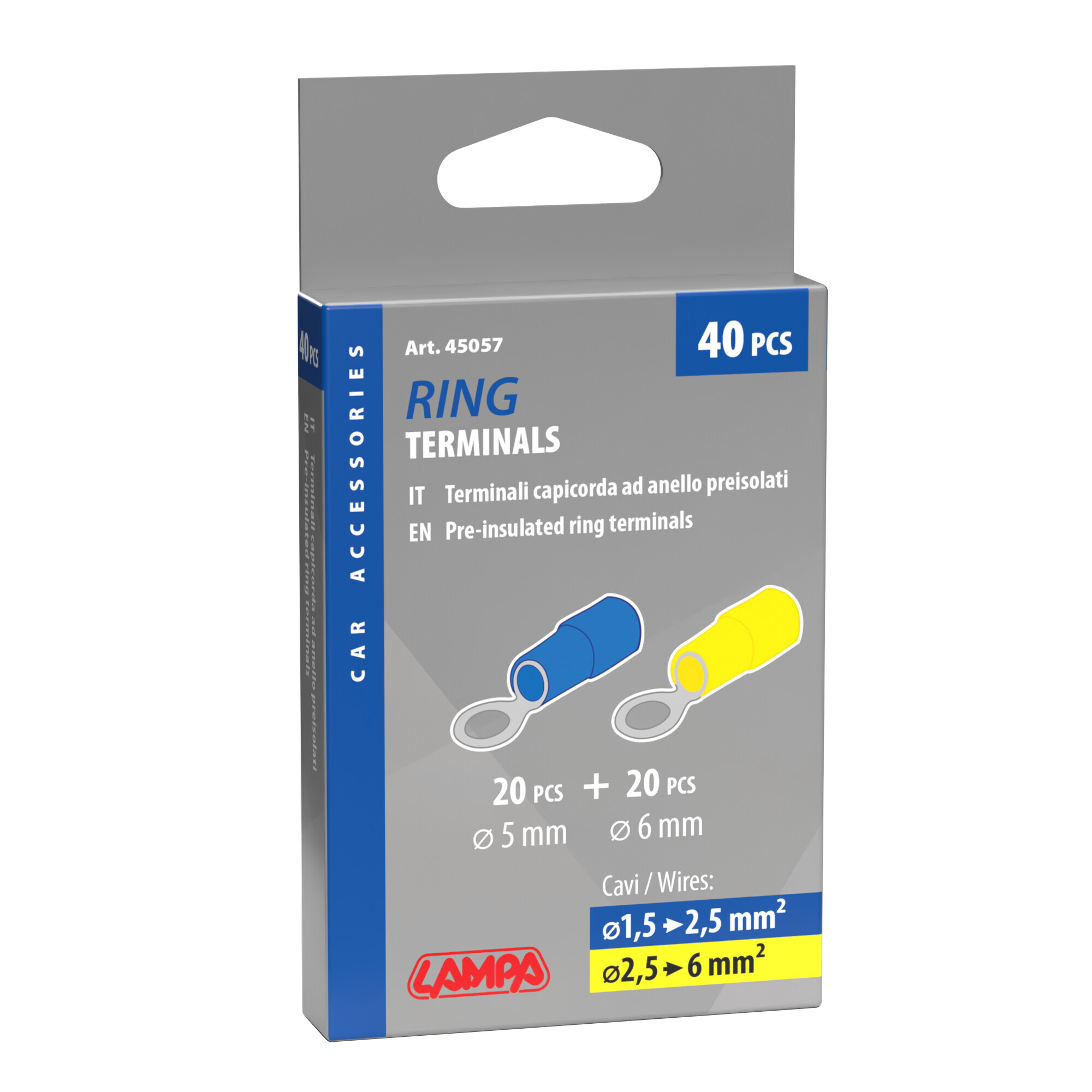 Kit 40 terminali-capicorda ad anello - Giallo/Blu - immagine 3