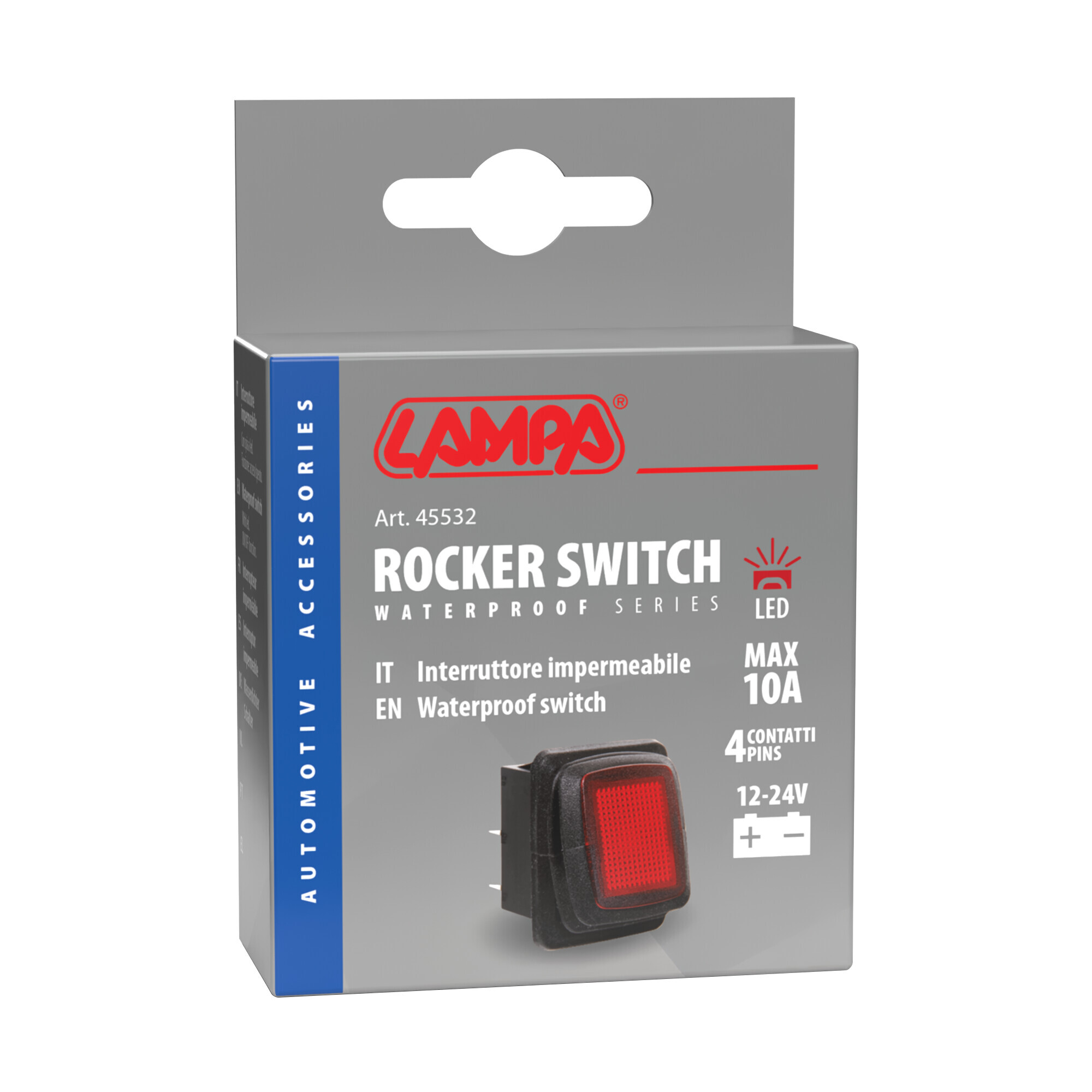 Interruttore impermeabile con spia a Led - 12/24V - Rosso - immagine 3