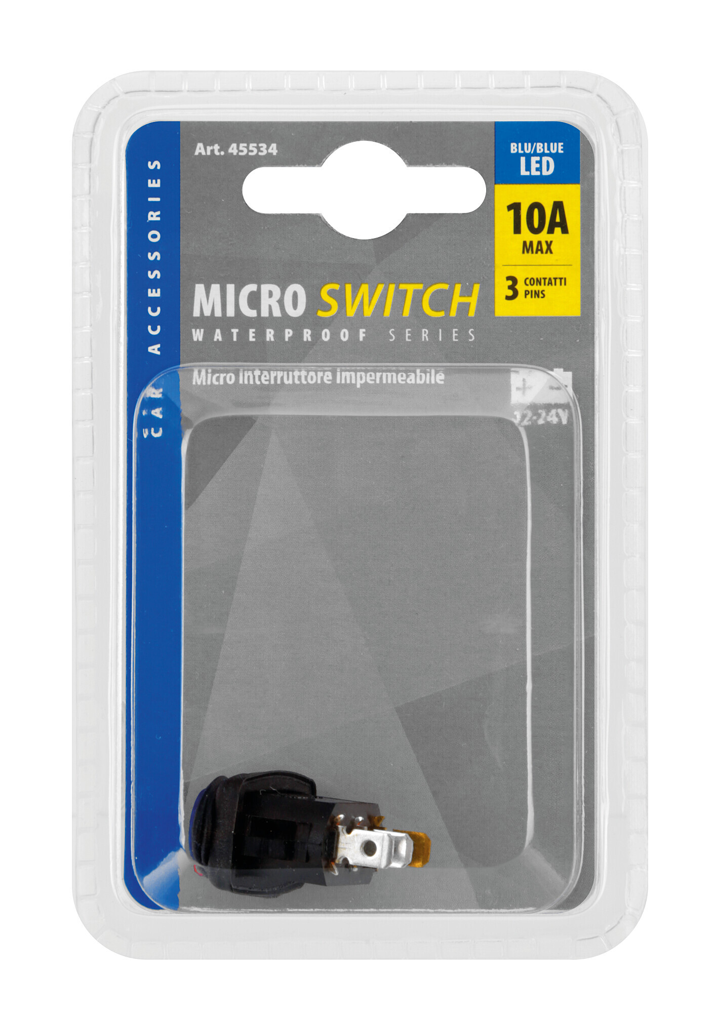 Micro interruttore impermeabile con spia a Led - 12/24V - Blu - immagine 3