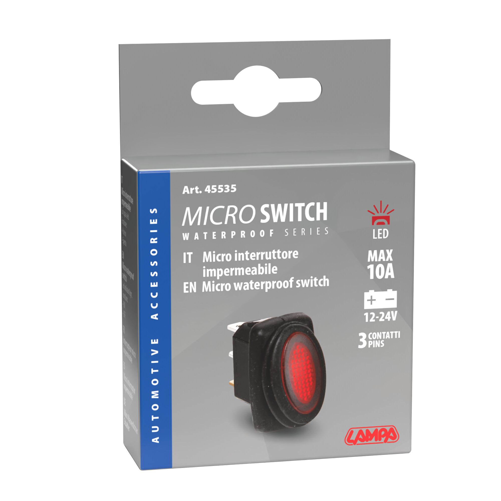 Micro interruttore impermeabile con spia a Led - 12/24V - Rosso - immagine 3