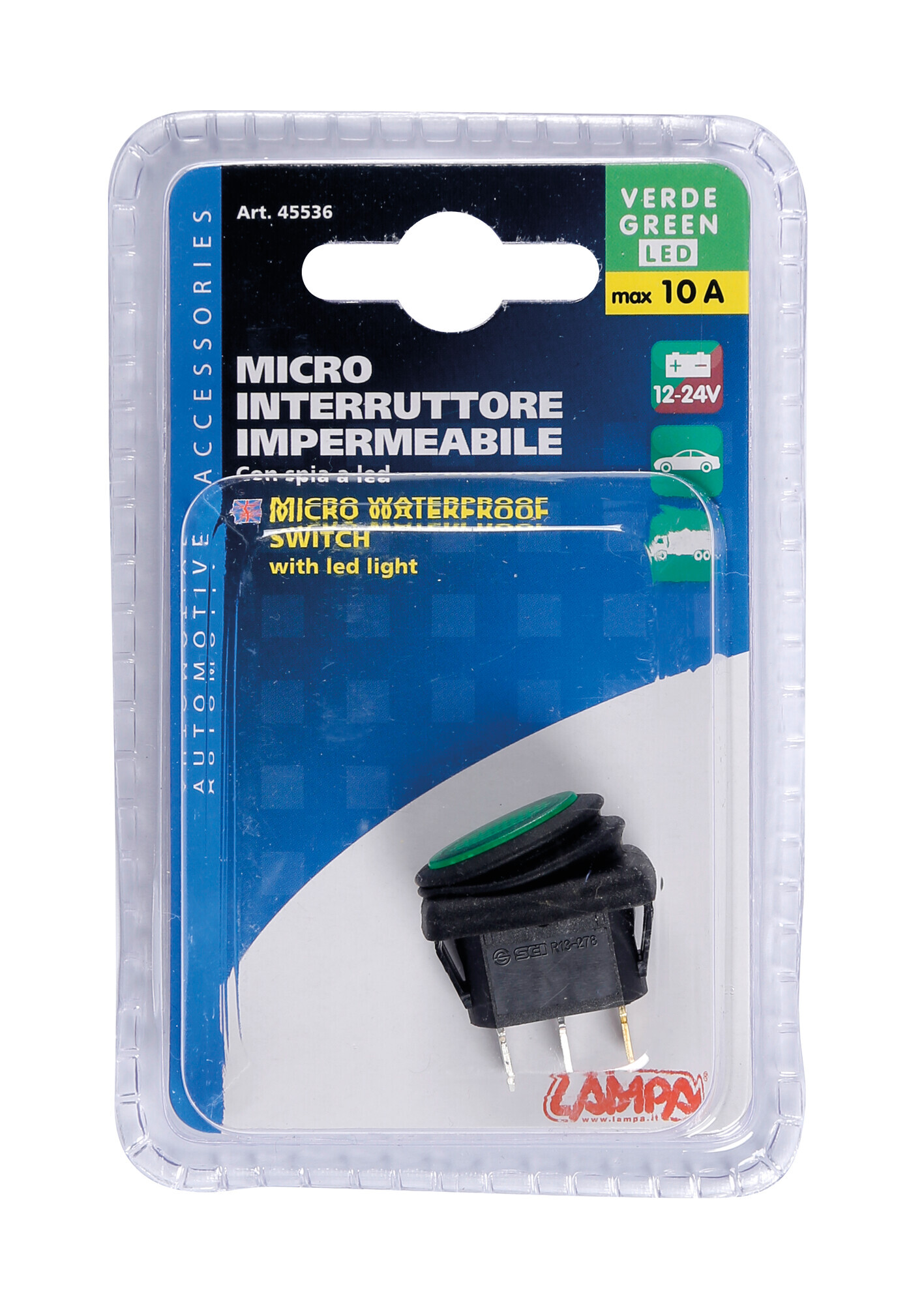 Micro interruttore impermeabile con spia a Led - 12/24V - Verde - immagine 3