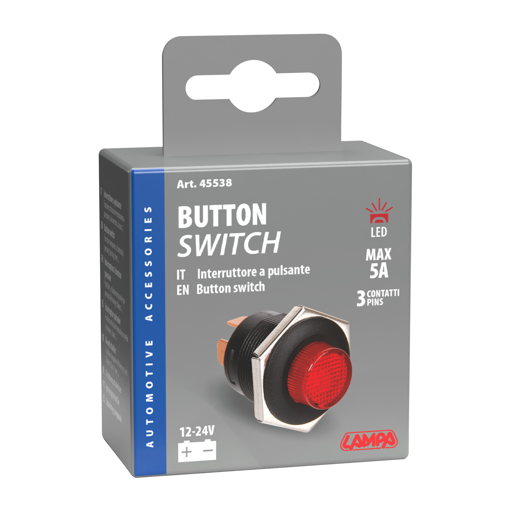 Interruttore a pulsante con spia a Led - 12/24V - Rosso - immagine 2