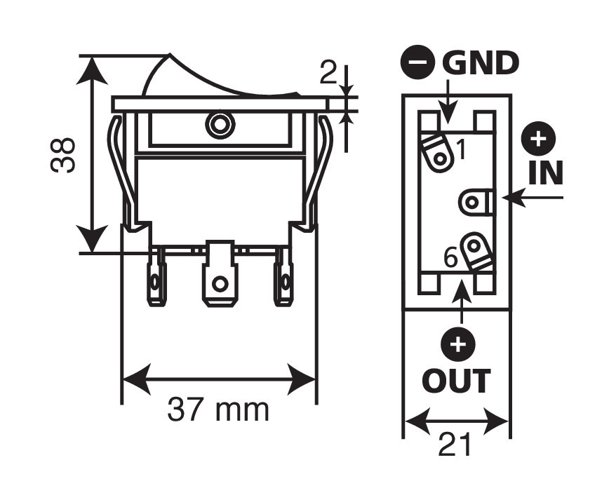 Interruttore con spia a Led - 12/24V - 20A - immagine 2