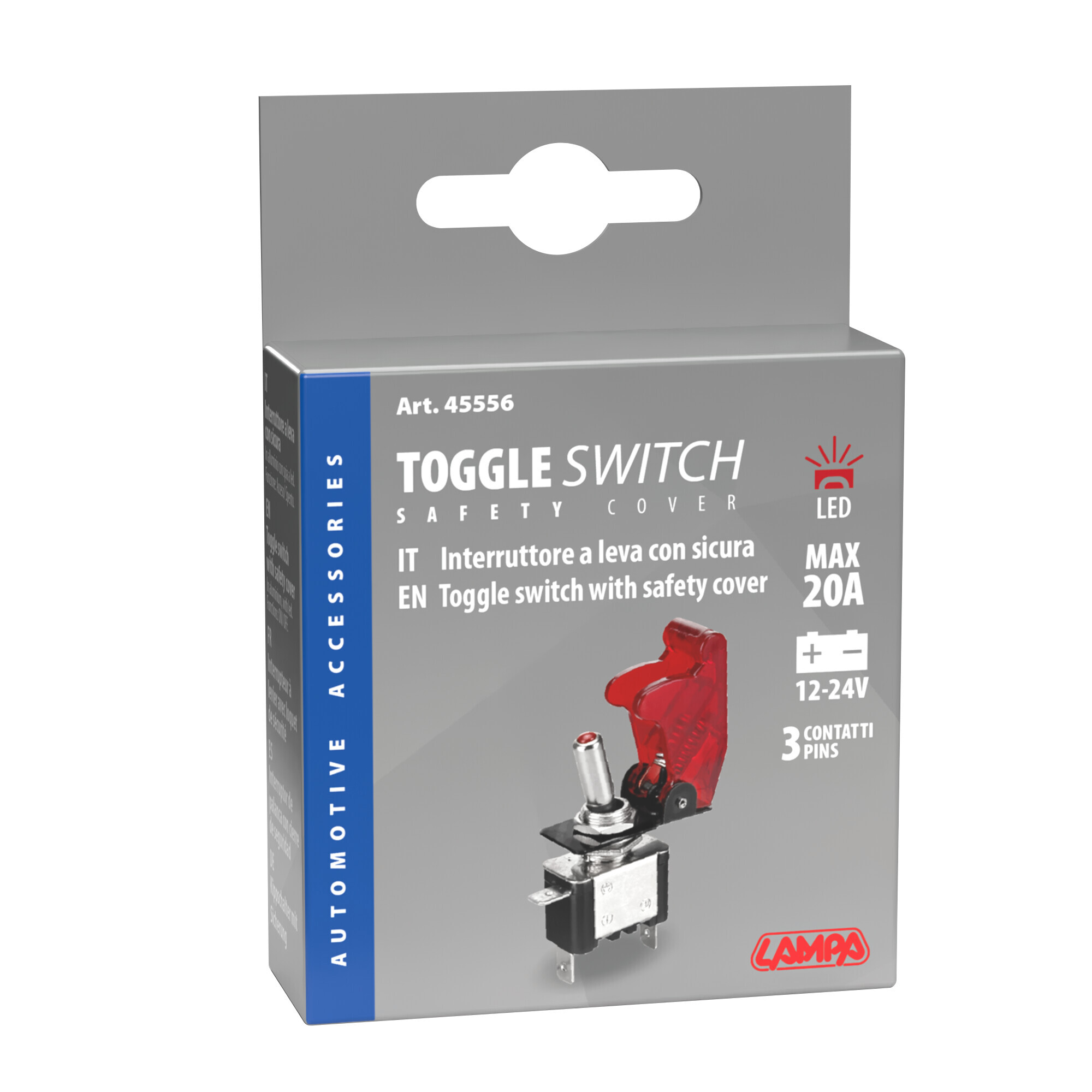 Interruttore a leva con sicura, in alluminio con spia a Led - 12/24V - Rosso - 20A - immagine 4