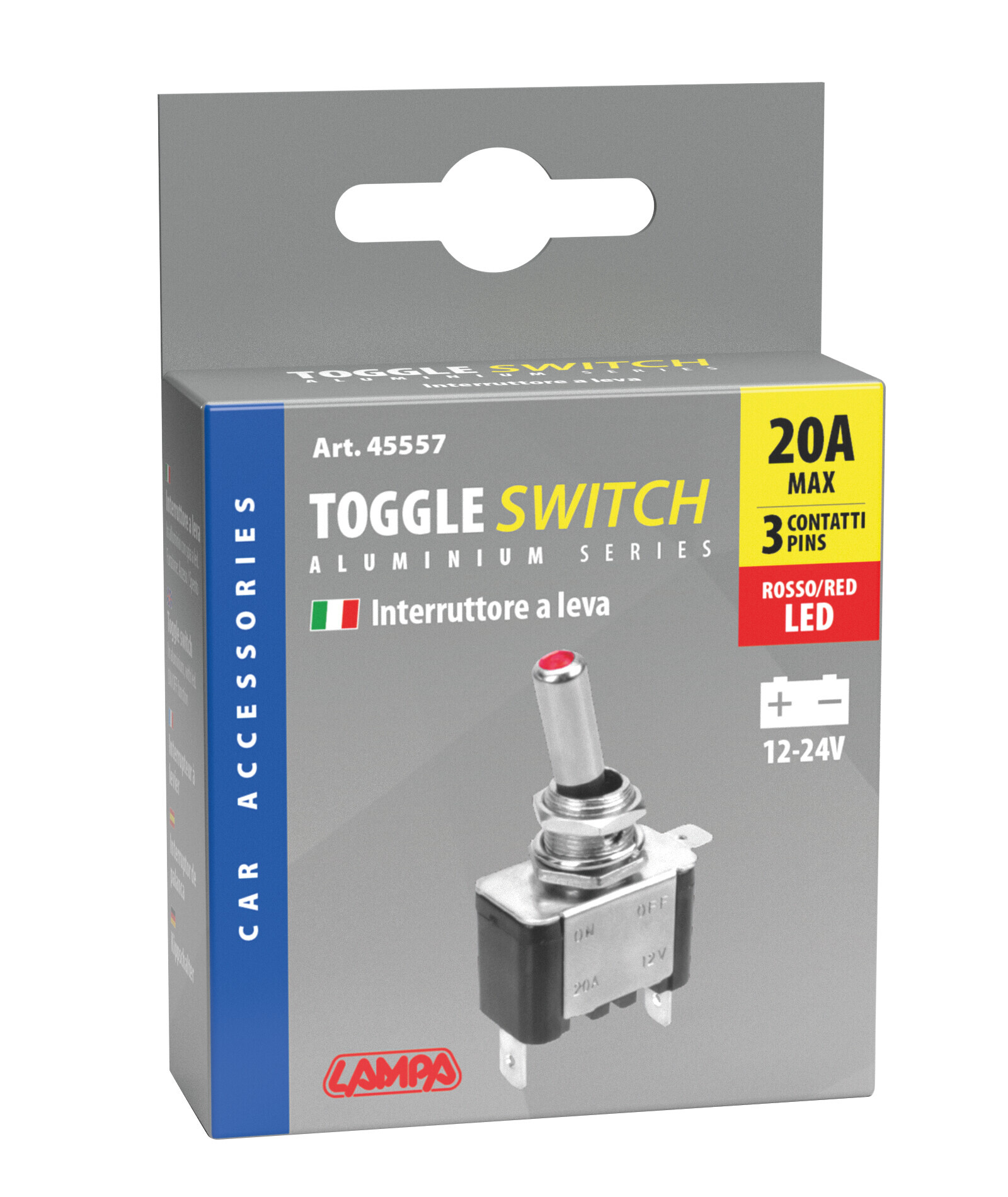 Interruttore a leva, in alluminio con spia a Led - 12/24V - Rosso - 20A - immagine 3