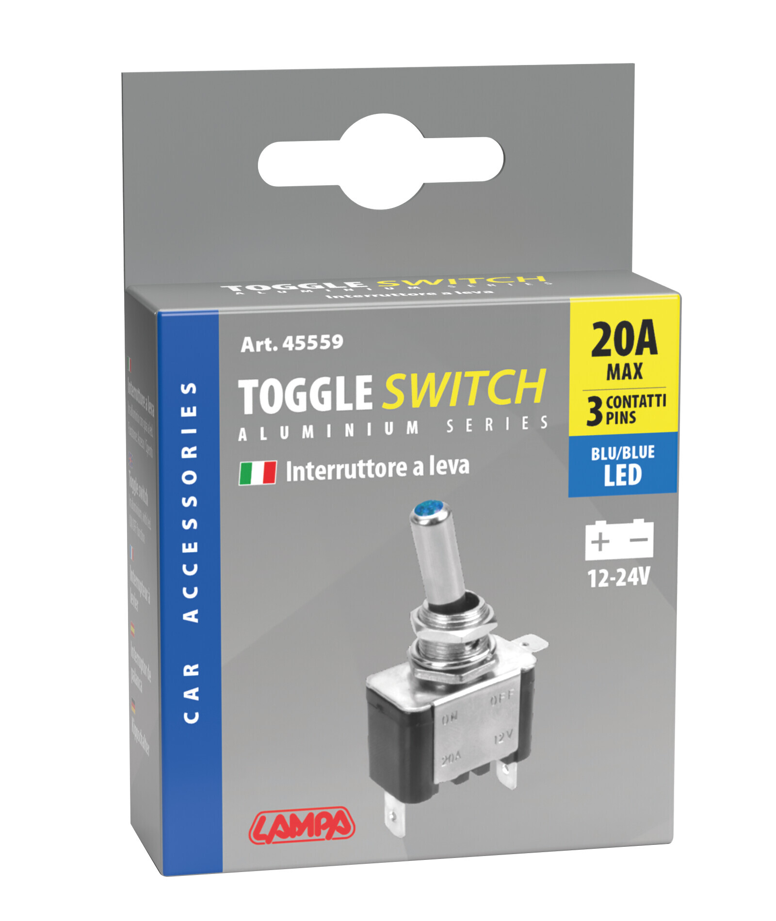 Interruttore a leva, in alluminio con spia a Led - 12/24V - Blu - 20A - immagine 3