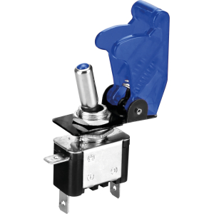 Interruttore a leva con sicura, in alluminio con spia a Led - 12/24V - Blu - 20A