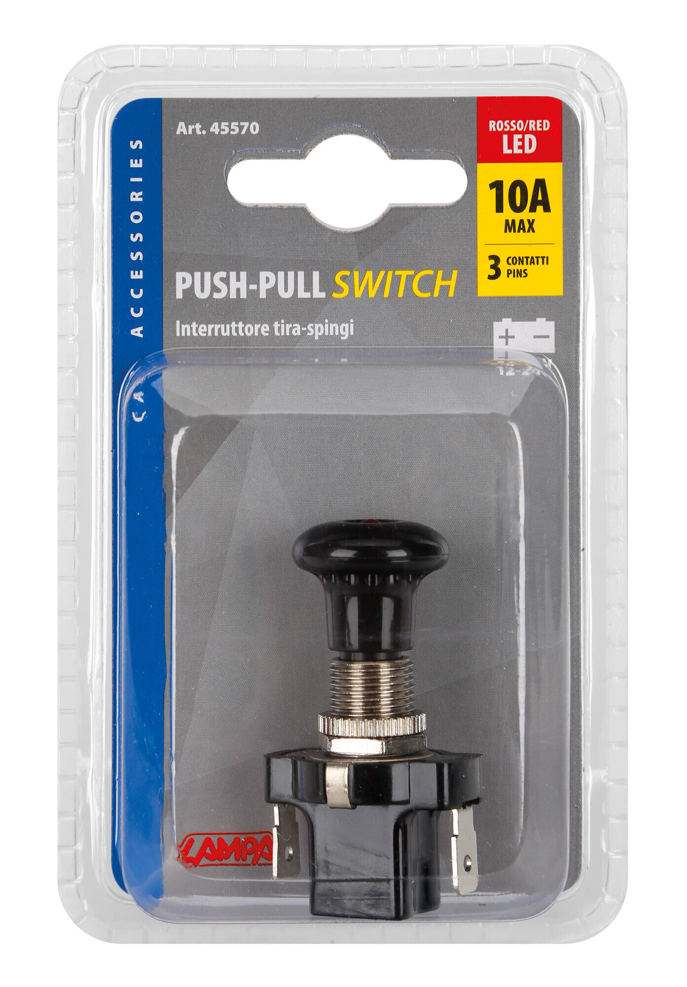 Interruttore tira-spingi con spia a Led - 12/24V - Rosso - 10A - immagine 4
