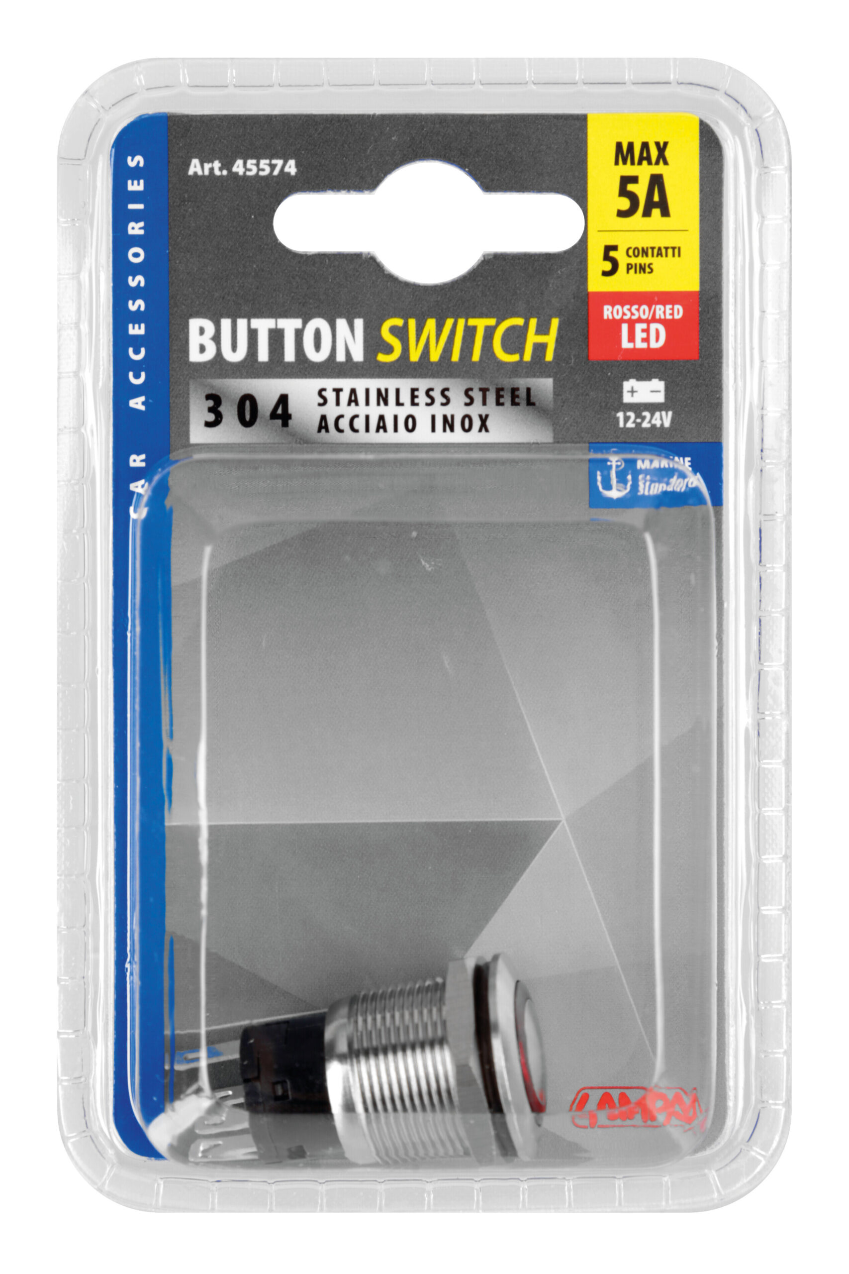 Interruttore a pulsante con spia a Led, 12/24V - Rosso - immagine 6