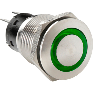 Interruttore a pulsante con spia a Led, 12/24V - Verde