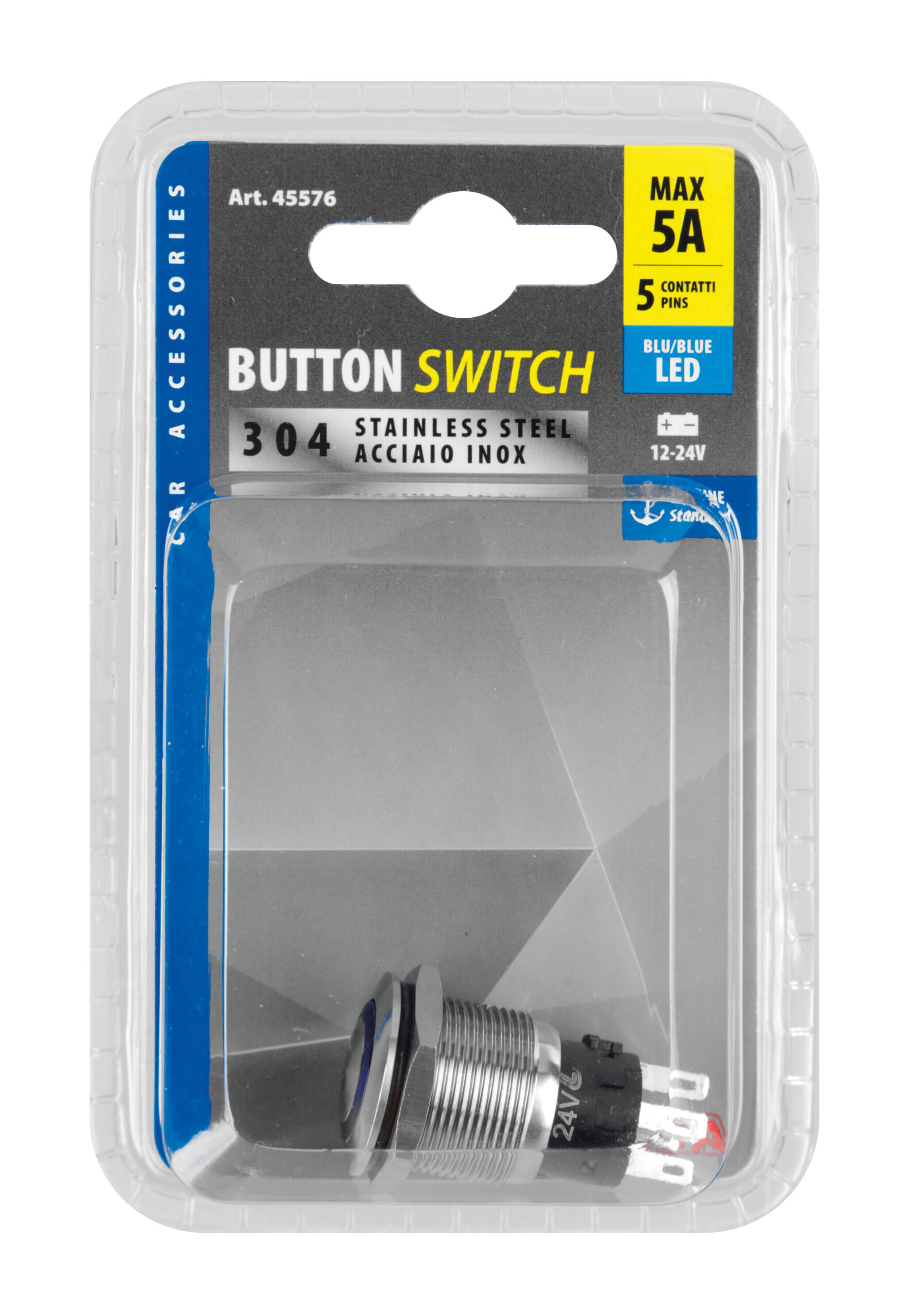 Interruttore a pulsante con spia a Led, 12/24V - Blu - immagine 6
