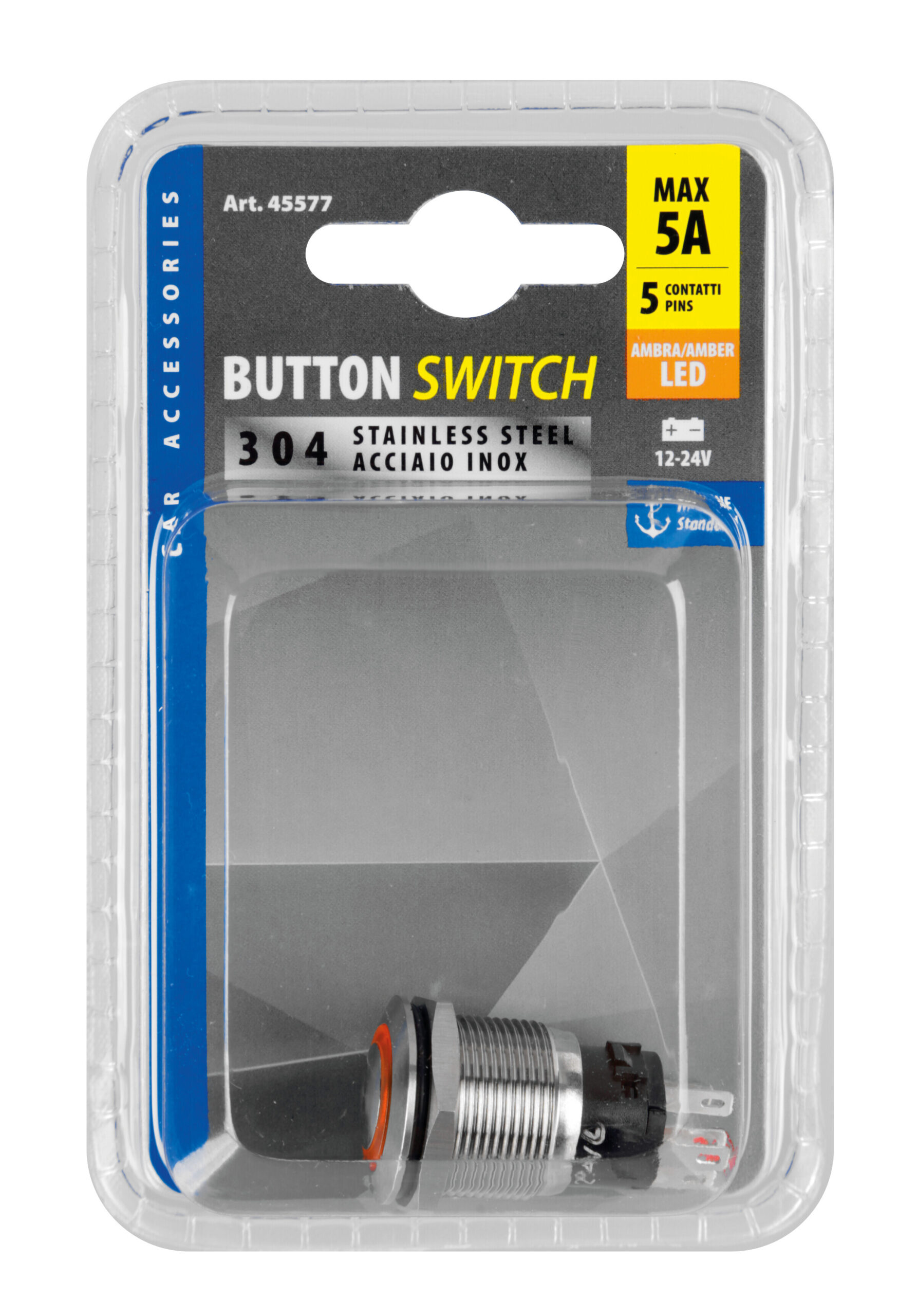 Interruttore a pulsante con spia a Led, 12/24V - Arancio - immagine 6