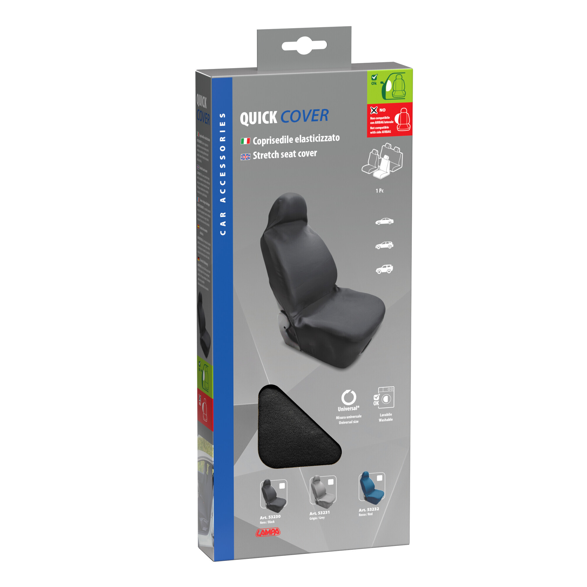 Quick Cover, coprisedile elasticizzato anteriore - Nero - immagine 3