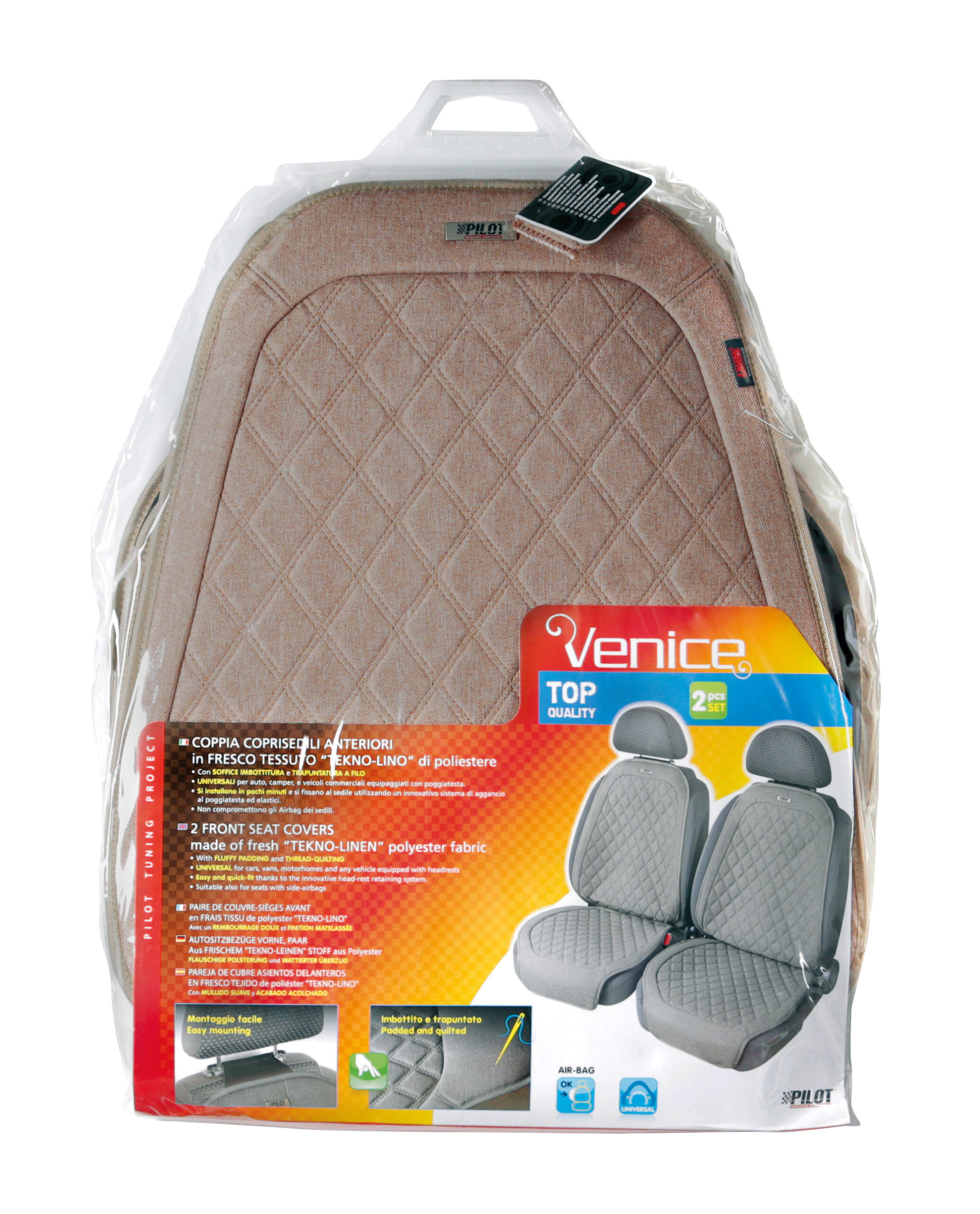 Venice, coppia coprisedili anteriori in fresco tessuto tekno-lino di poliestere - Beige - immagine 3